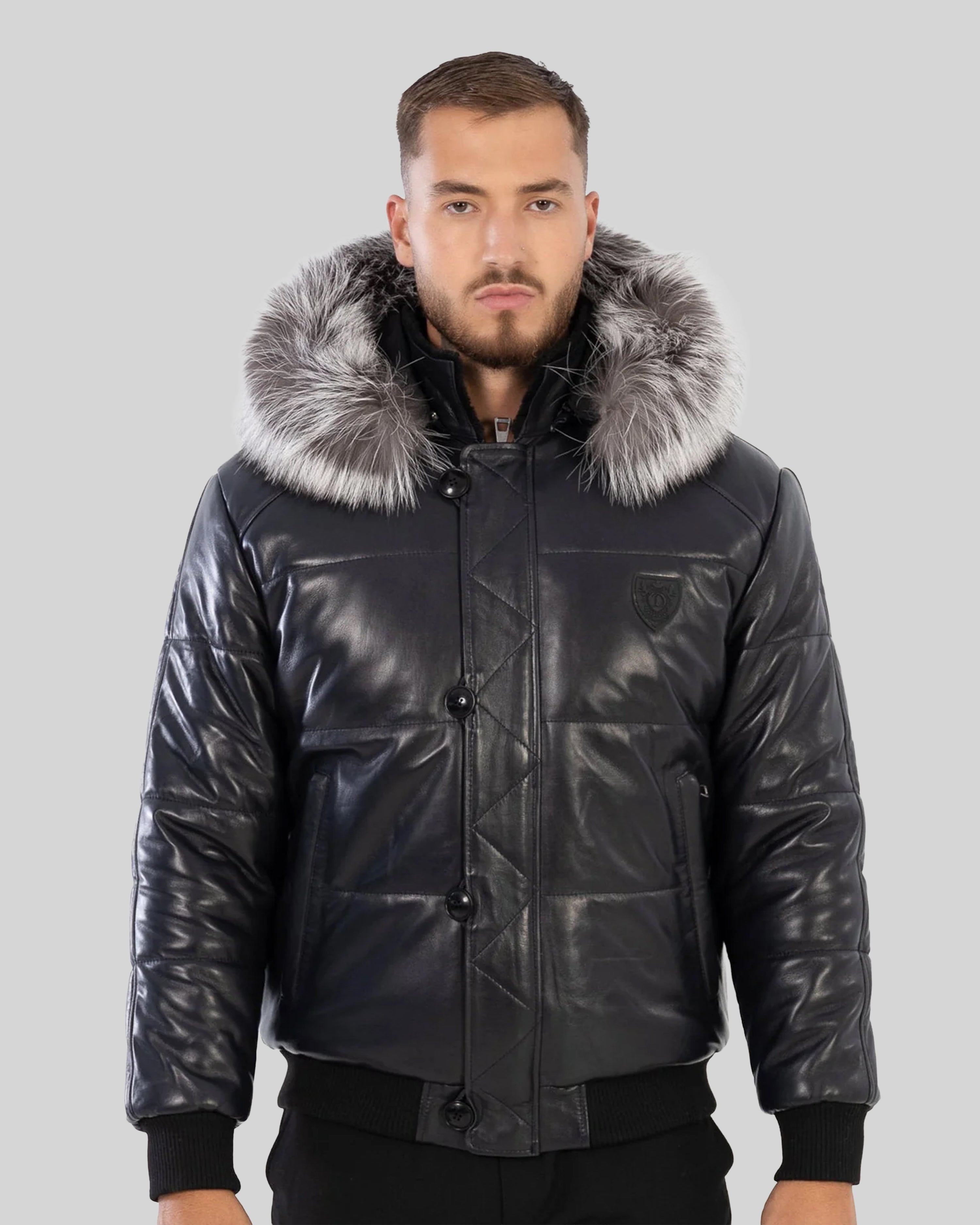 Arctic Men's Winter Leather Coat With Silver Fox Fur – Dimitri
