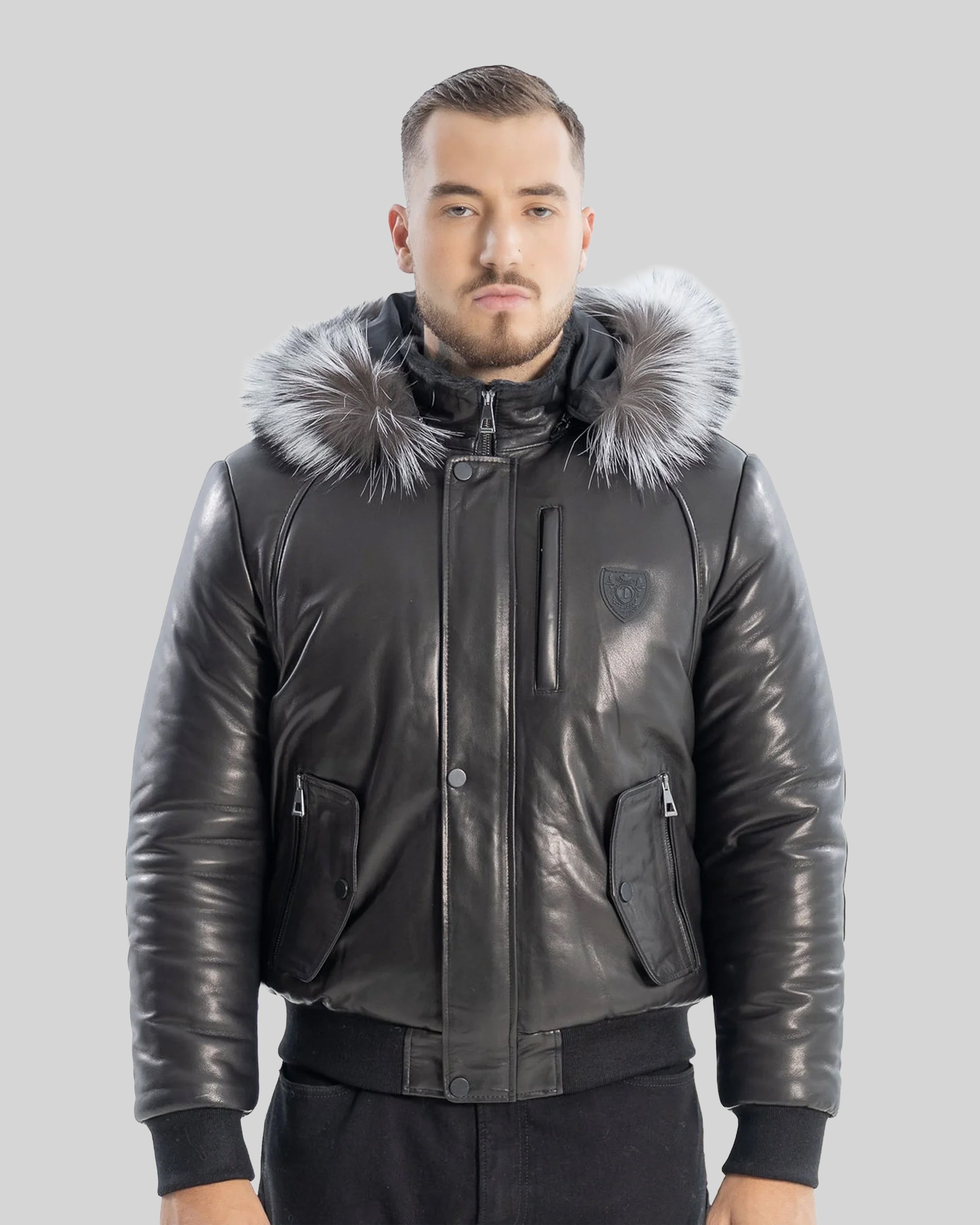 Victor Leather Bomber Jacket With Silver Fox – Dimitri