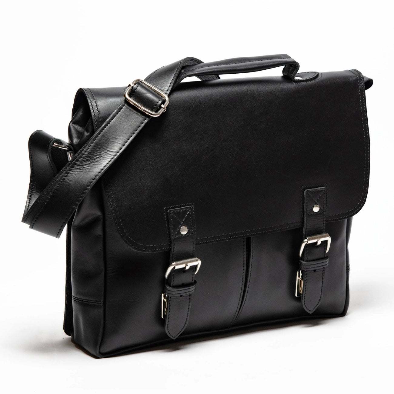 Black Coarse Leather Messenger Bag 2.0