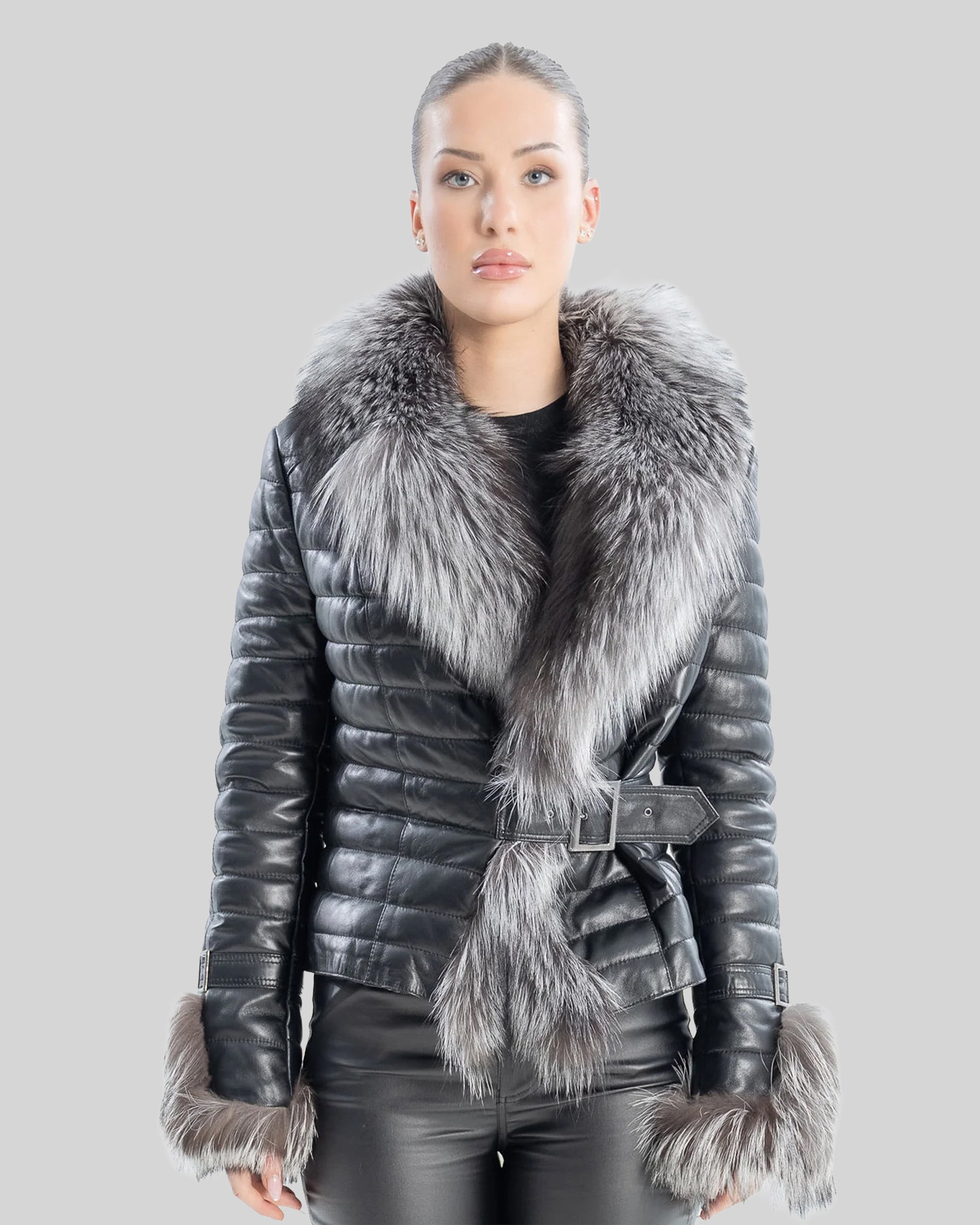 Gianna Women's Leather Coat with Silver Fox Fur – Dimitri