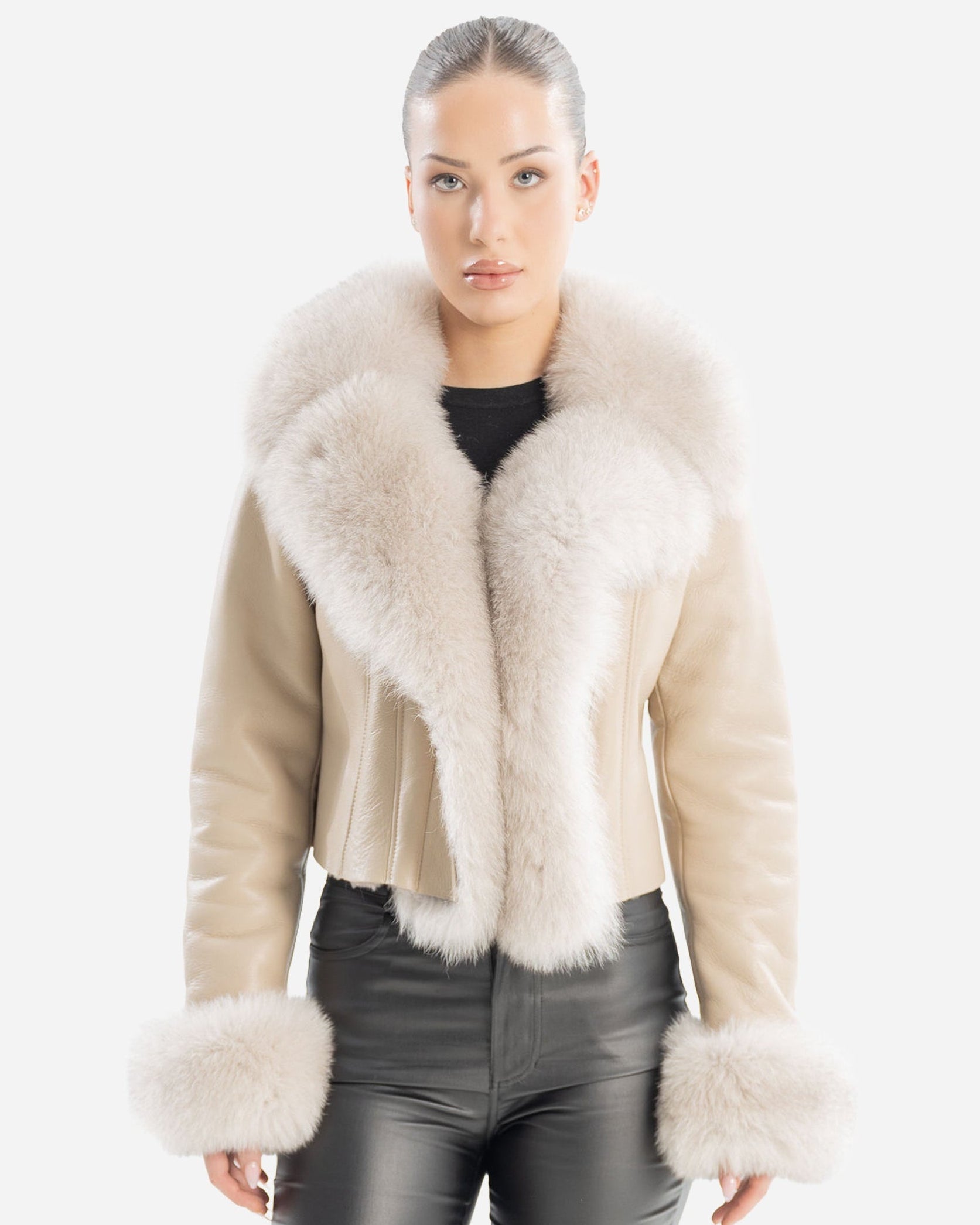 QUINN BEIGE SHEARLING JACKET WITH FOX COLLAR – Dimitri