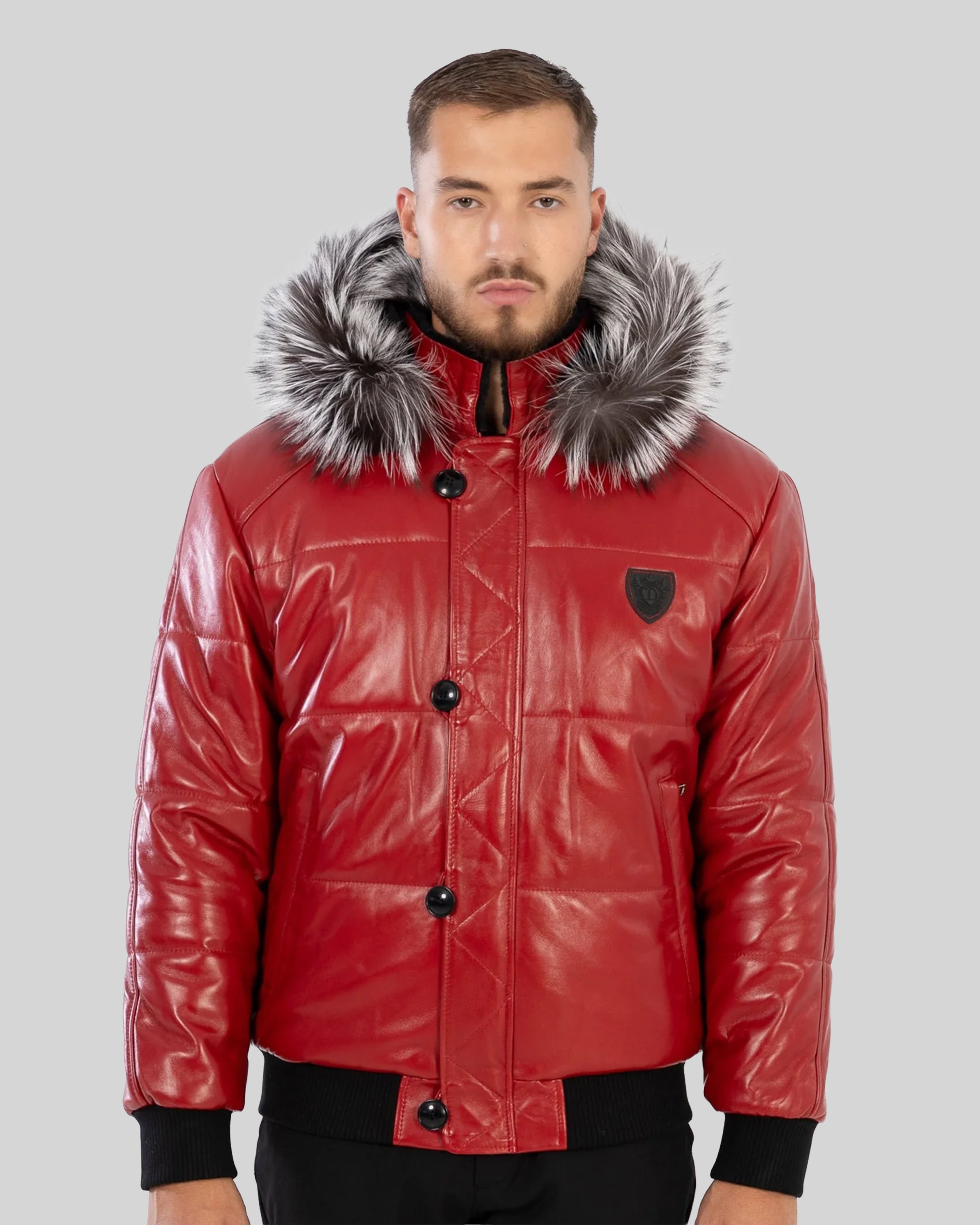 Arctic Men’s Winter Leather Coat With Silver Fox Fur