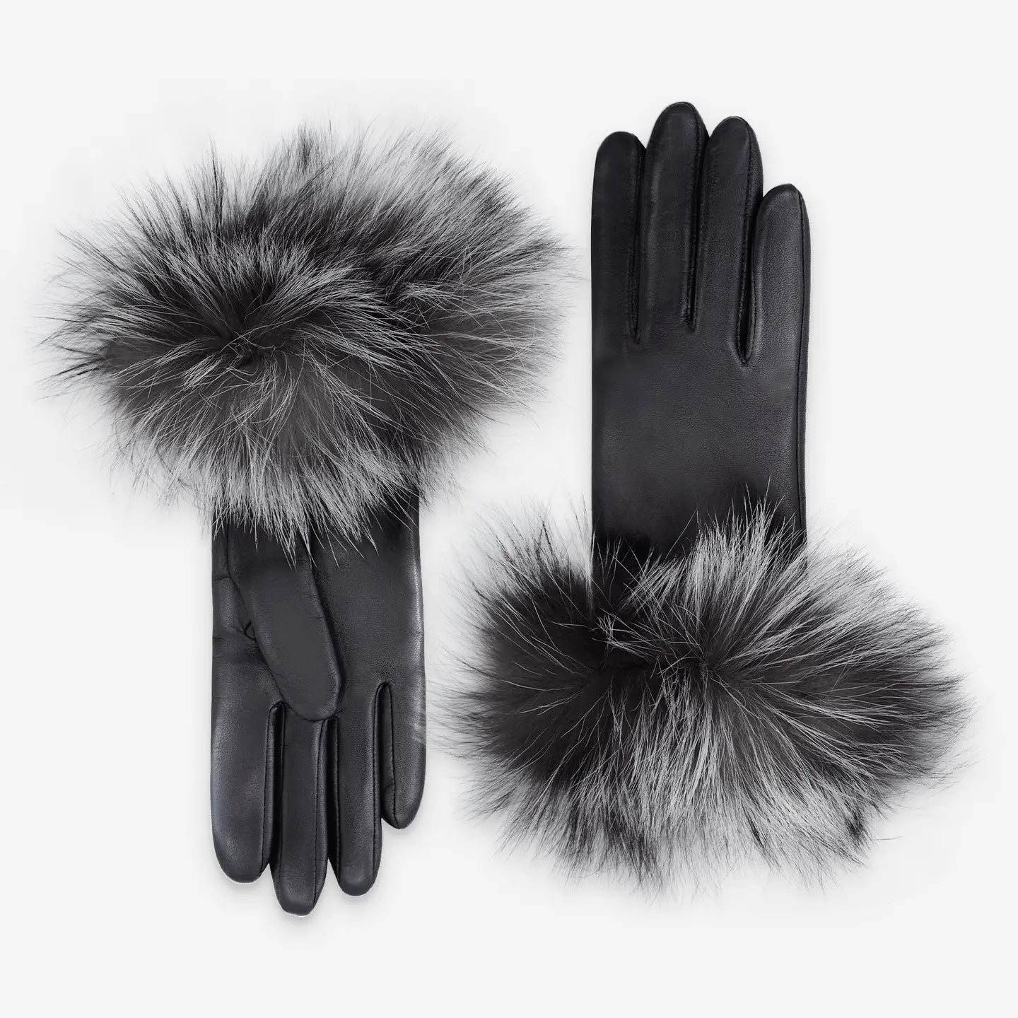 Lamb Leather Gloves - 100% Silk with silver fox fur