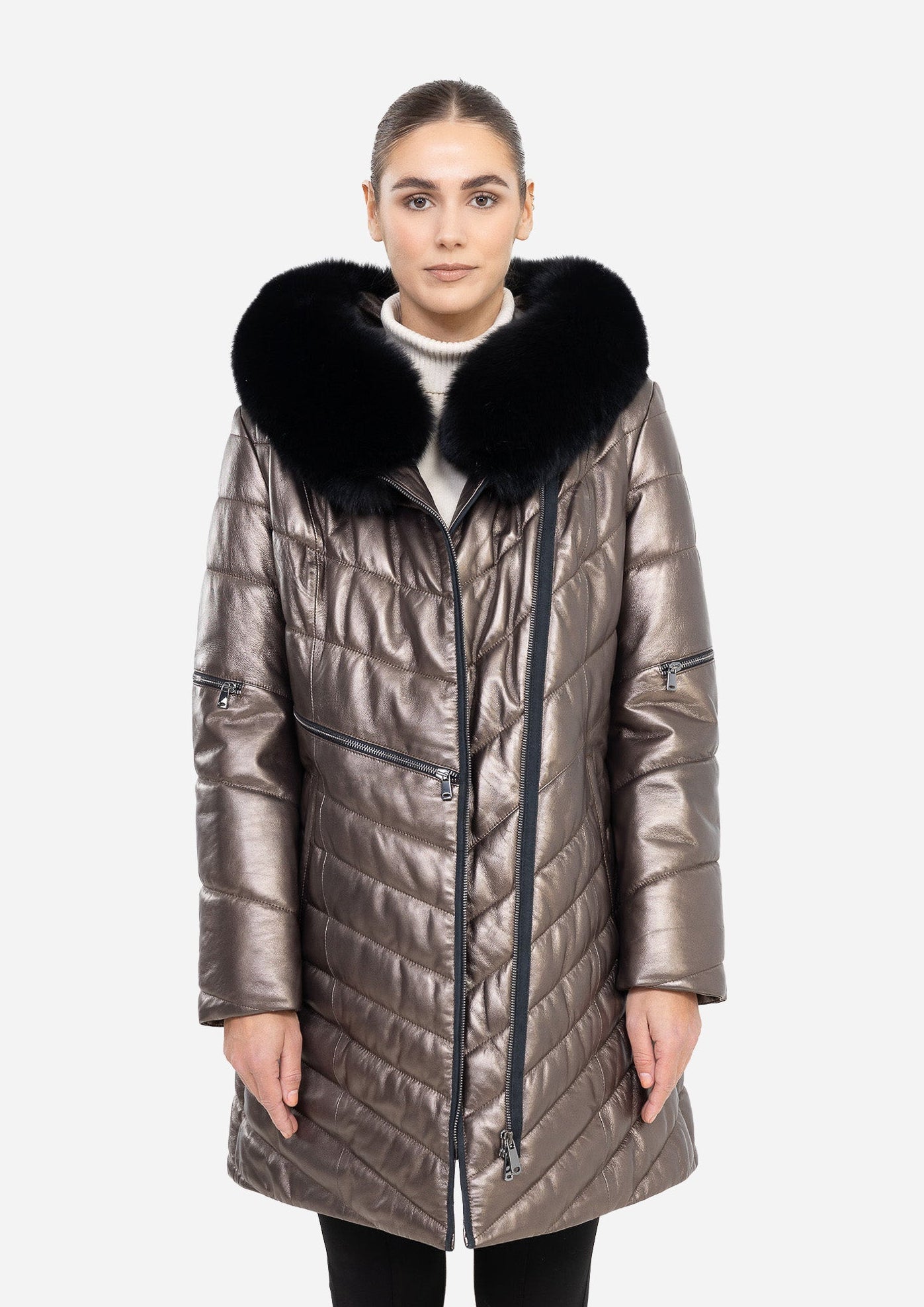 GRACE LEATHER FITTED DOWN PUFFER IN LAMBSKIN-thumbmail-4