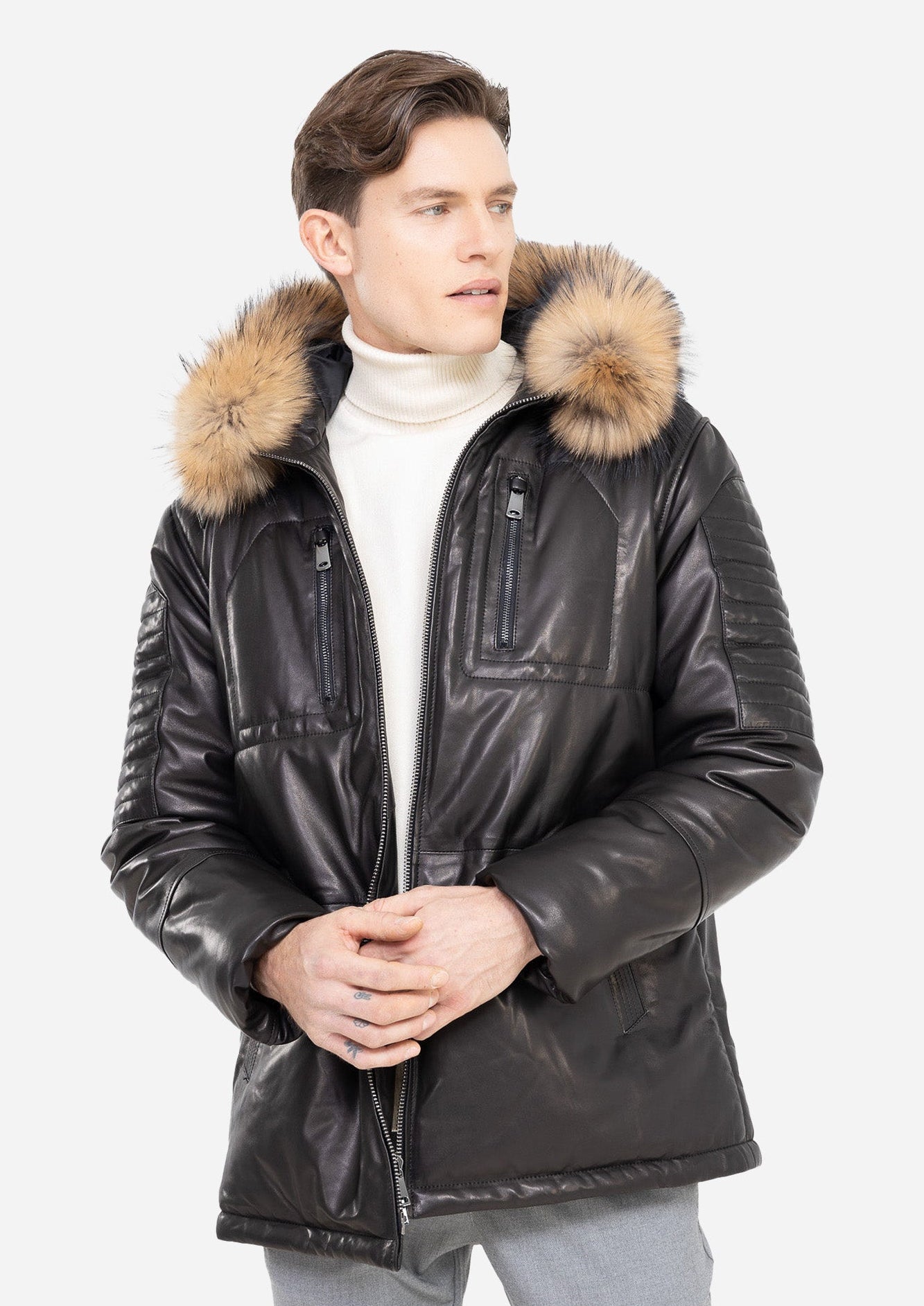 Jordan LEATHER PARKA WITH NATURAL FUR-thumbmail-5