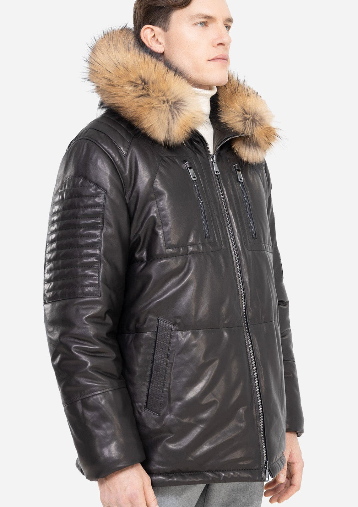 Jordan LEATHER PARKA WITH NATURAL FUR-thumbmail-3