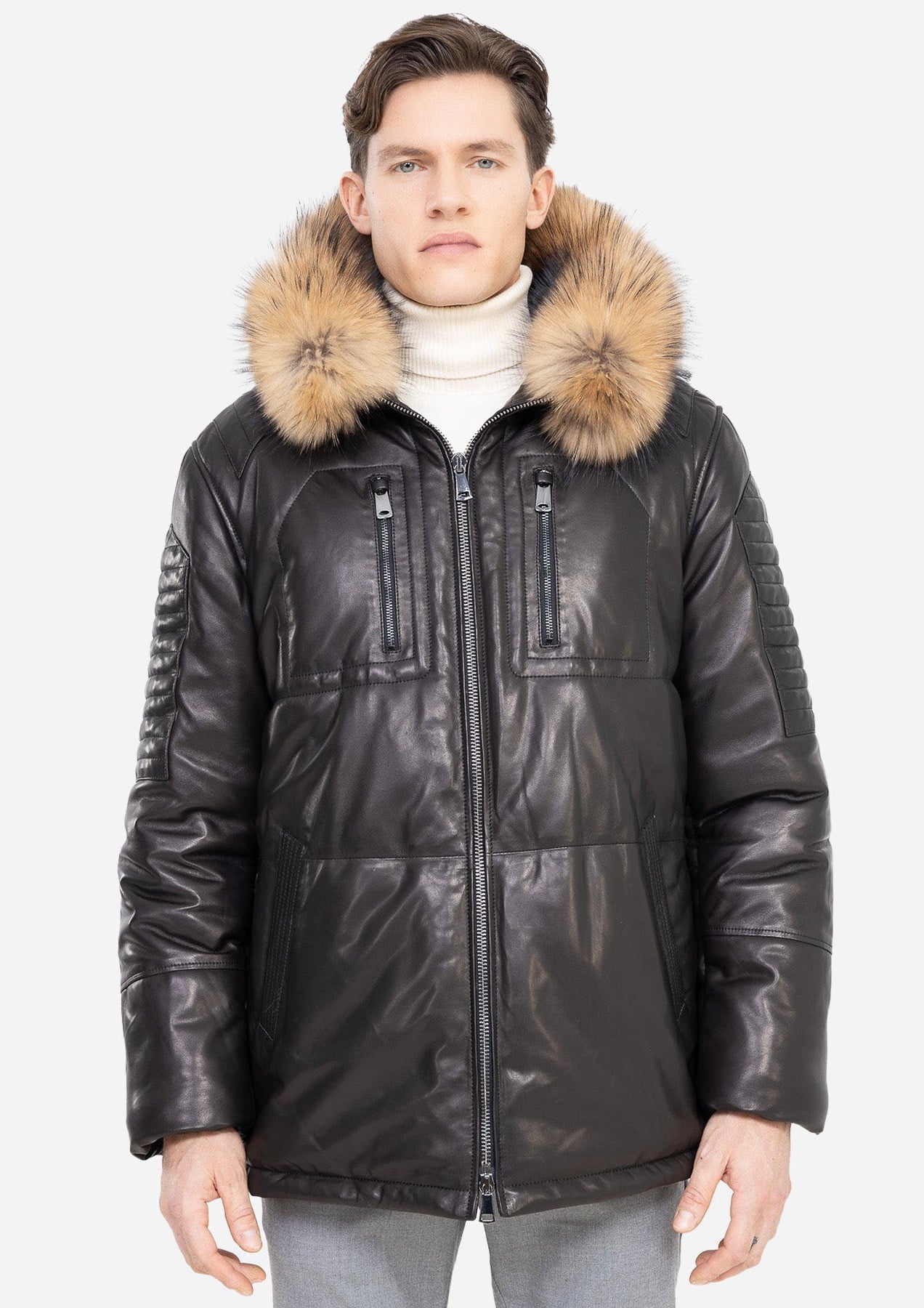 Jordan LEATHER PARKA WITH NATURAL FUR-thumbmail-2