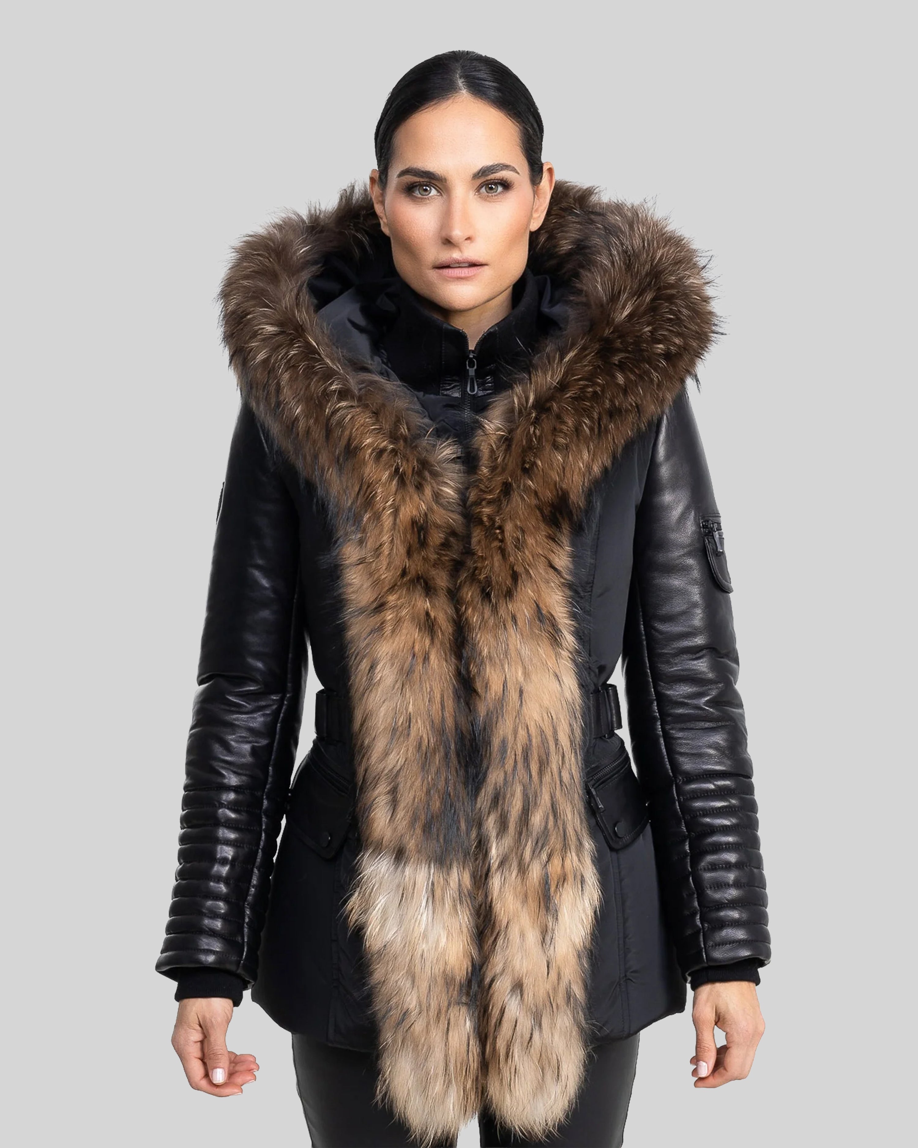 Kim Leather Sleeve Jacket With Natural Fur