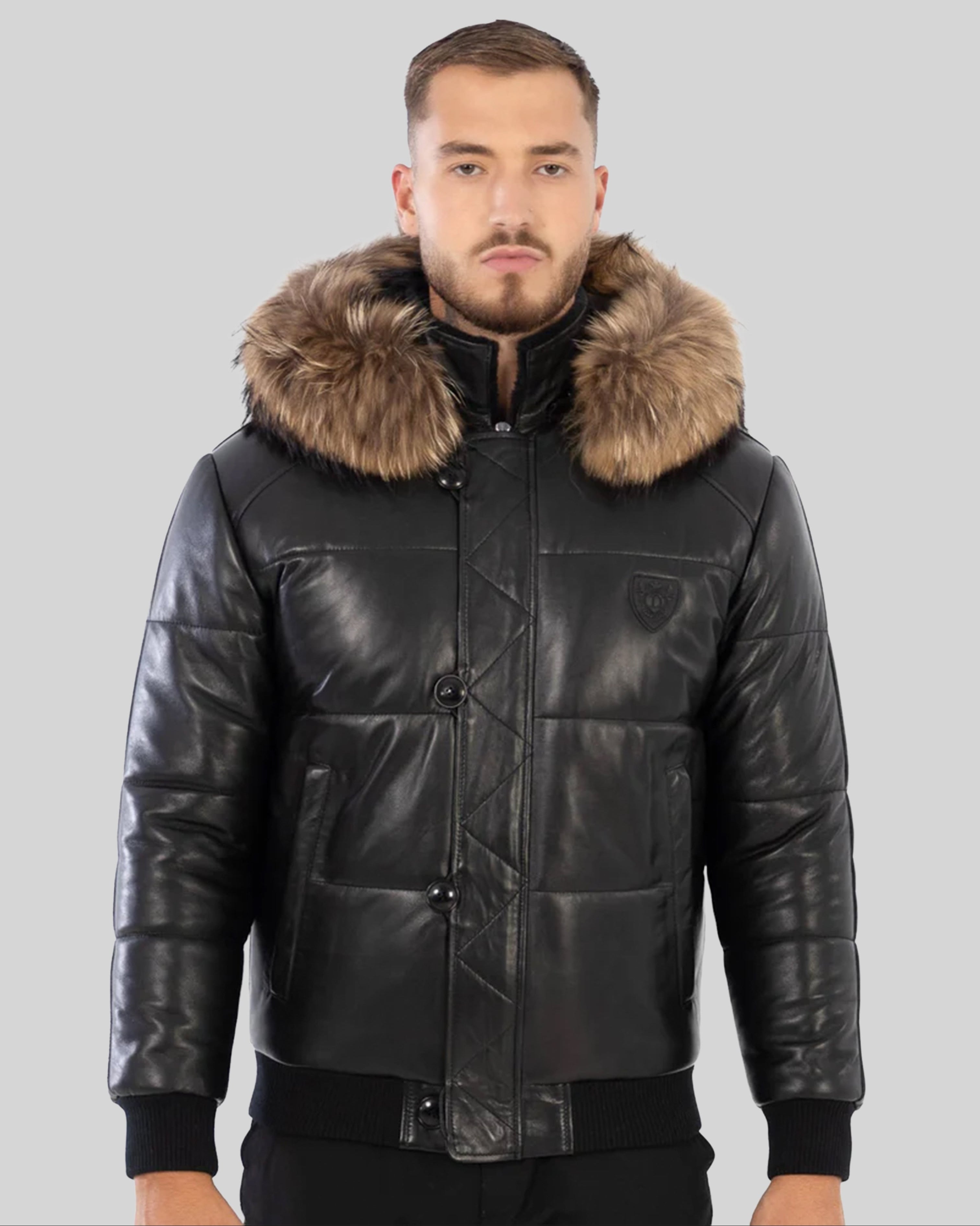 Arctic Men’s Winter Leather Coat With Natural Fur