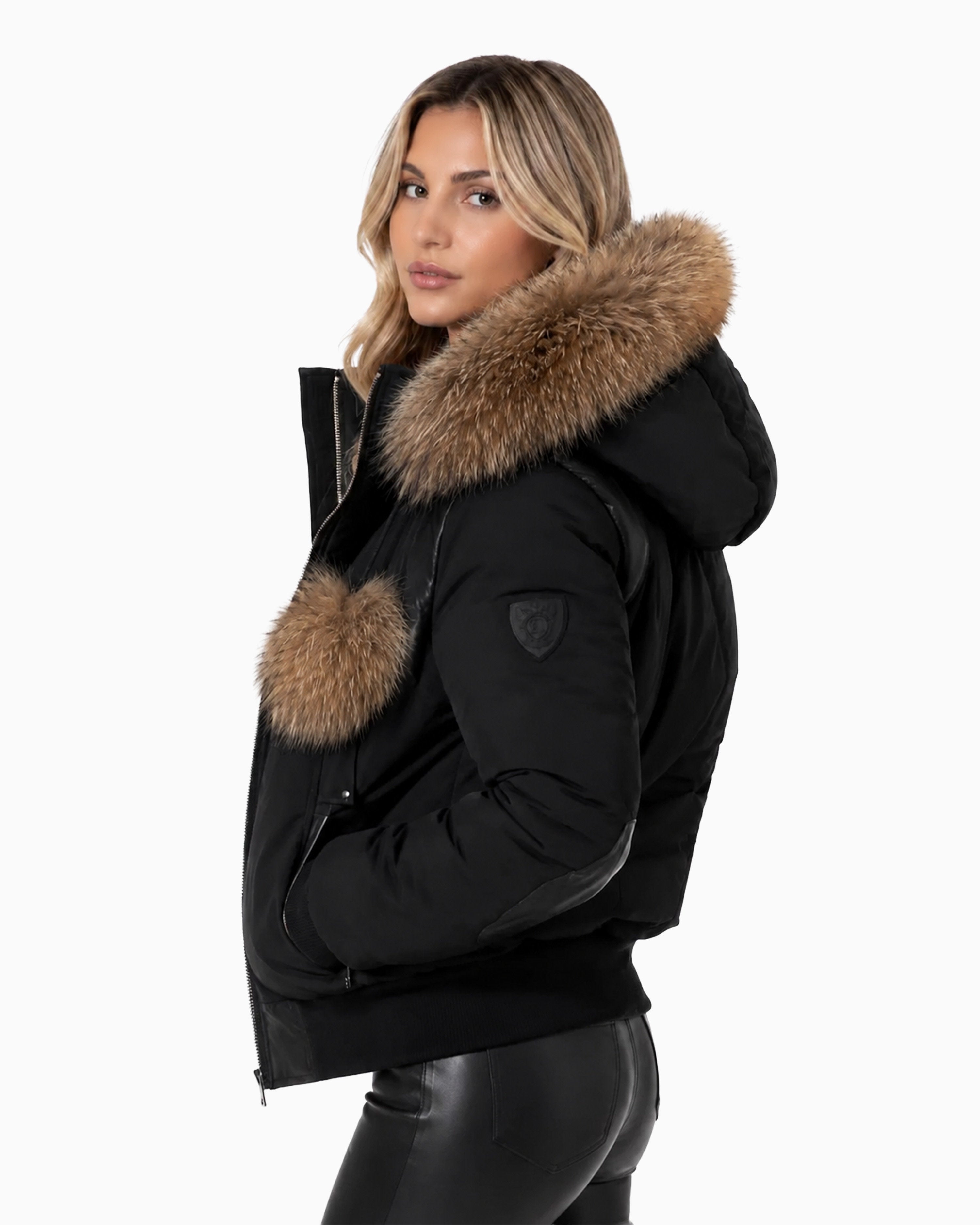 ARIA Brown Fox Fur Bomber Jacket-thumbmail-1