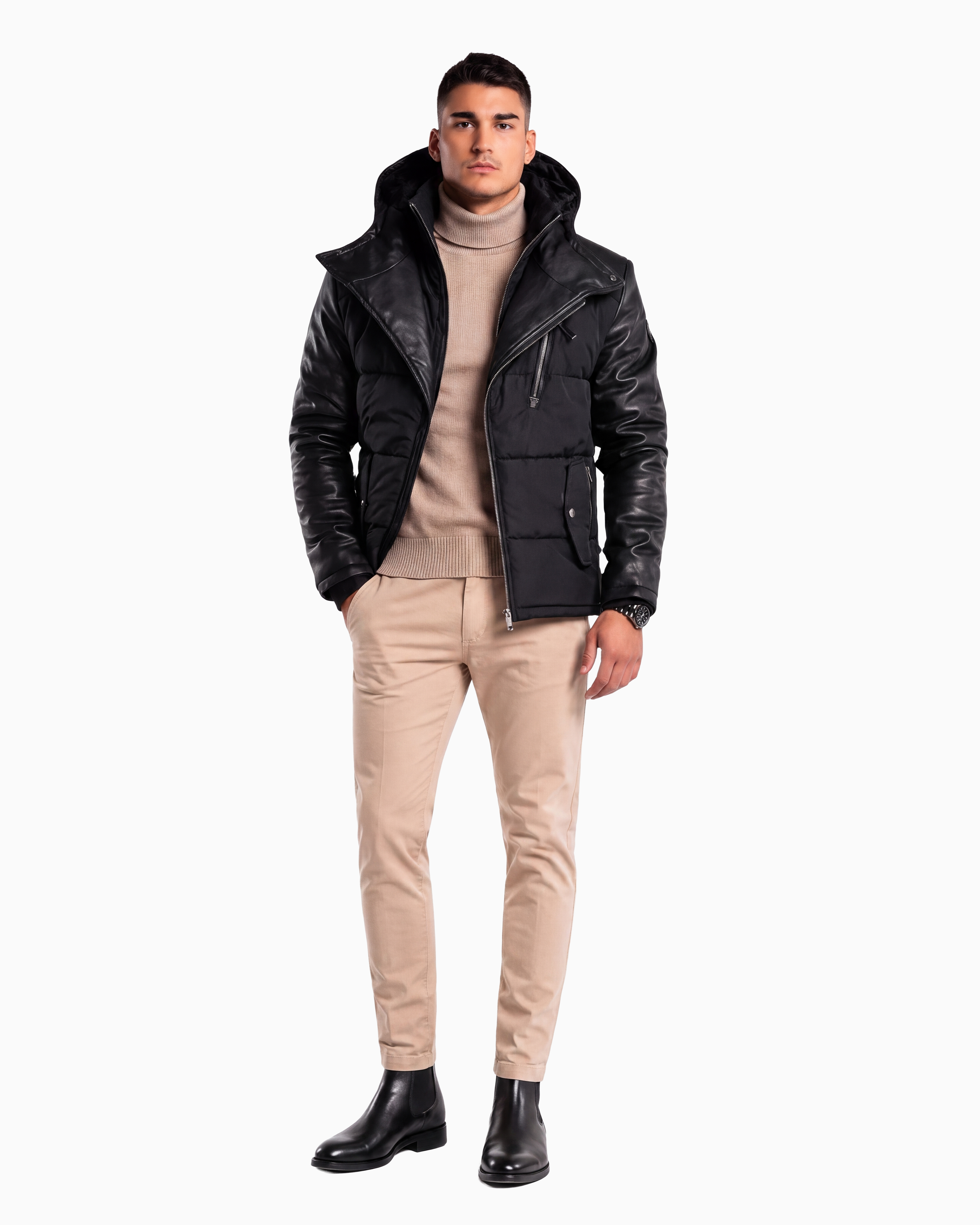Adamo Leather Sleeves Parka