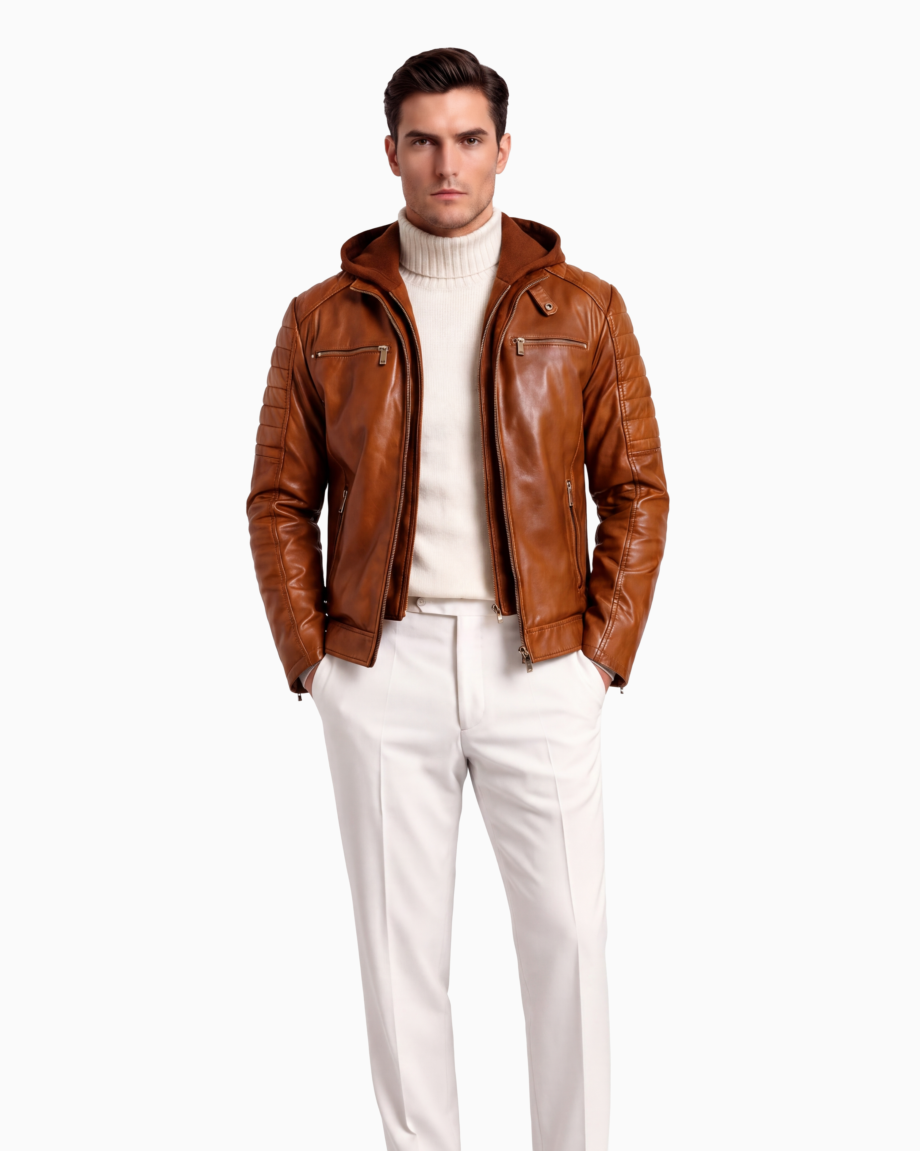 Justin Men's Genuine Lambskin Leather Jacket with Removable Hood