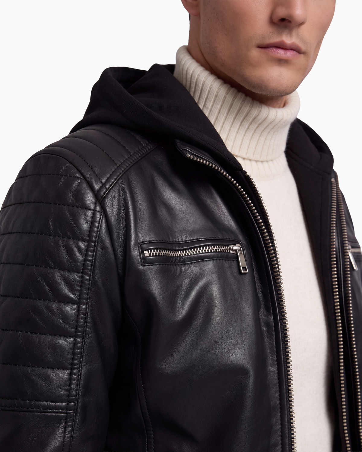 Justin Men's Genuine Lambskin Leather Jacket with Removable Hood-thumbmail-5