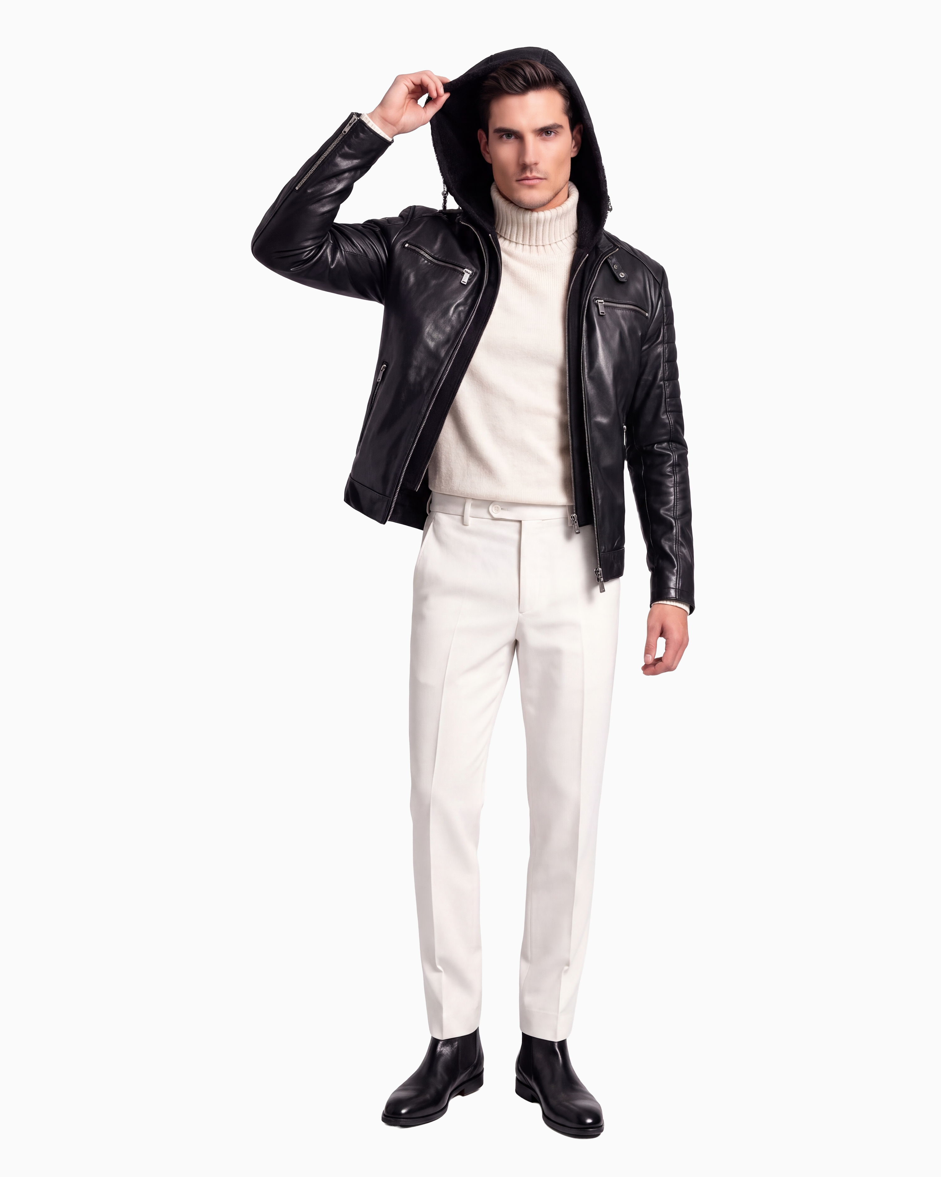 Justin Men's Genuine Lambskin Leather Jacket with Removable Hood