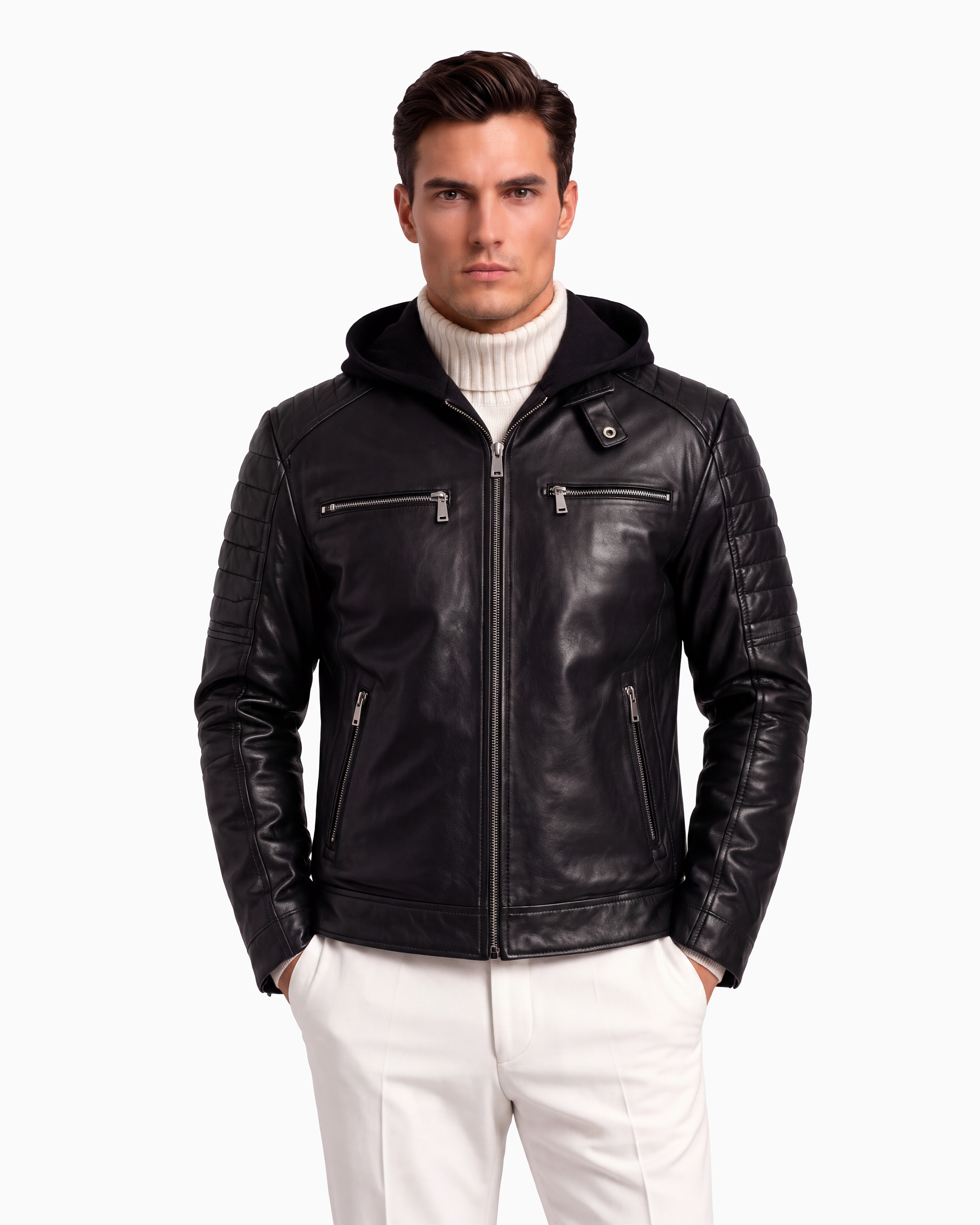 Justin Men's Genuine Lambskin Leather Jacket with Removable Hood