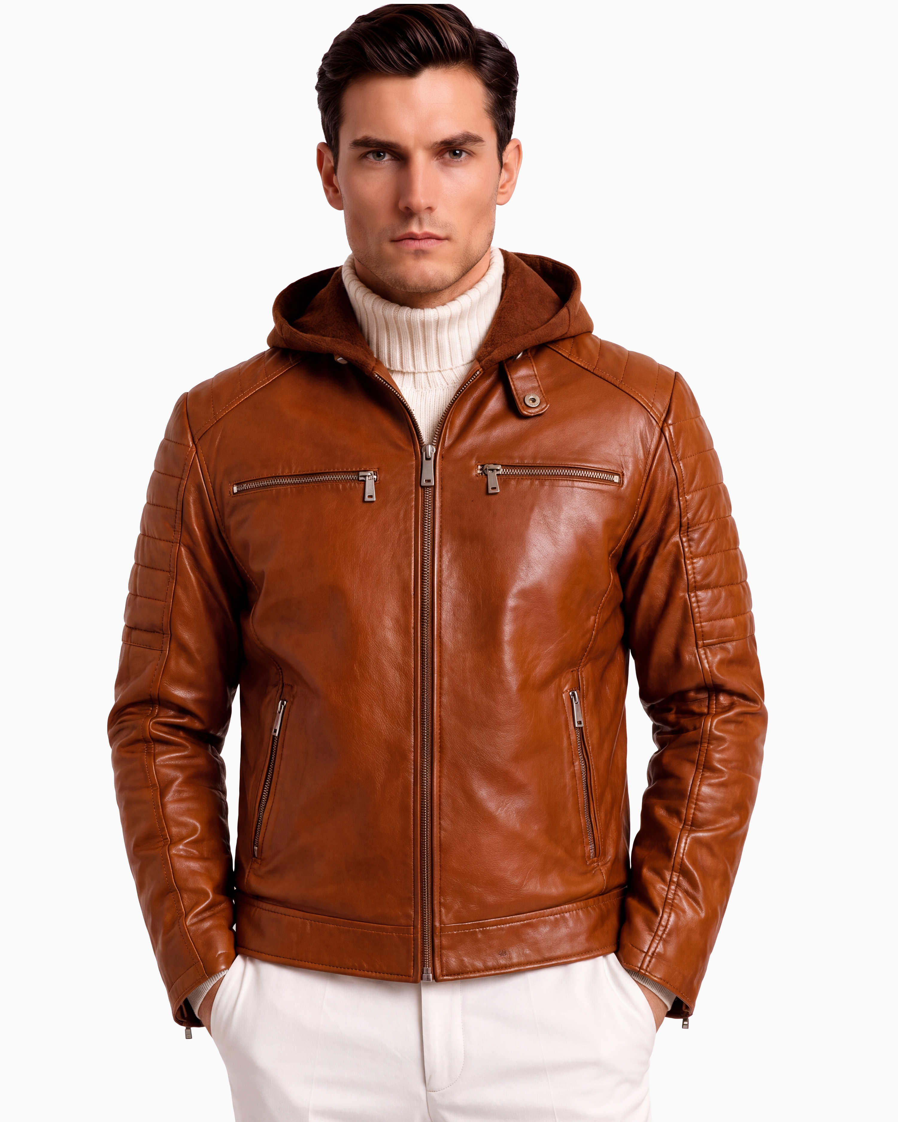 Justin Men's Genuine Lambskin Leather Jacket with Removable Hood