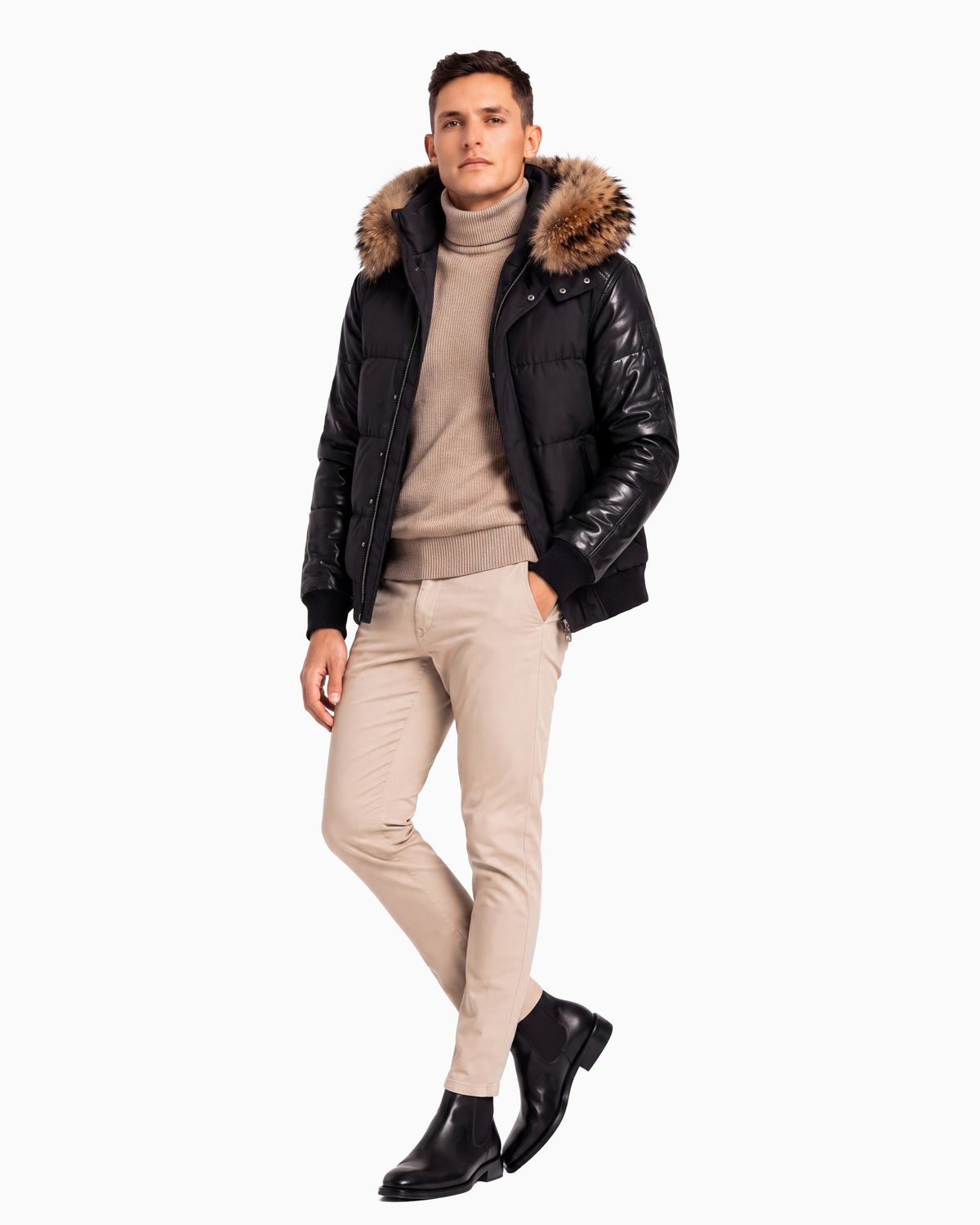 Lorenzo Down Bomber With Leather Sleeves-thumbmail-4