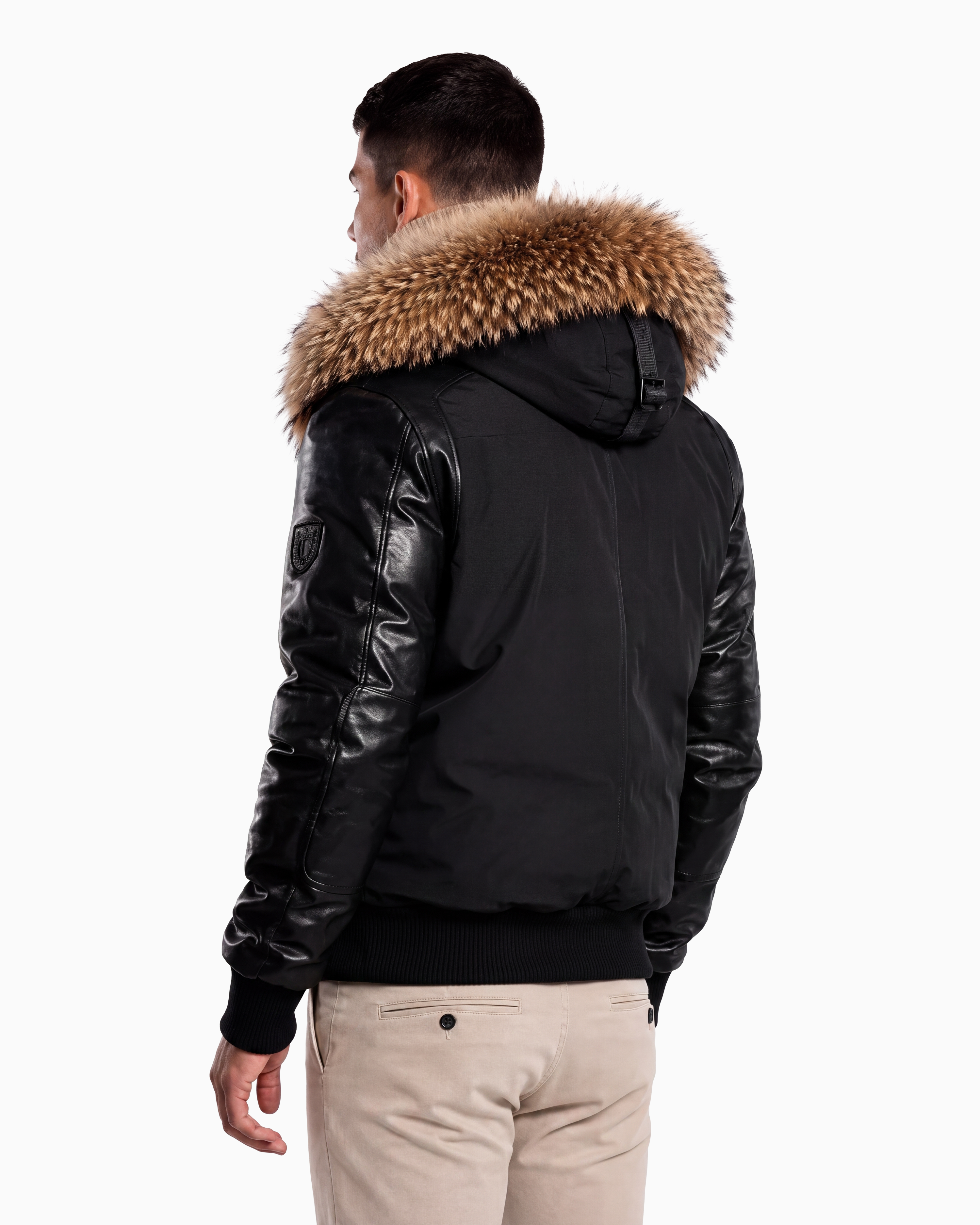 Victor Men's Winter Jacket Leather Sleeves With Natural Fur-thumbmail-4