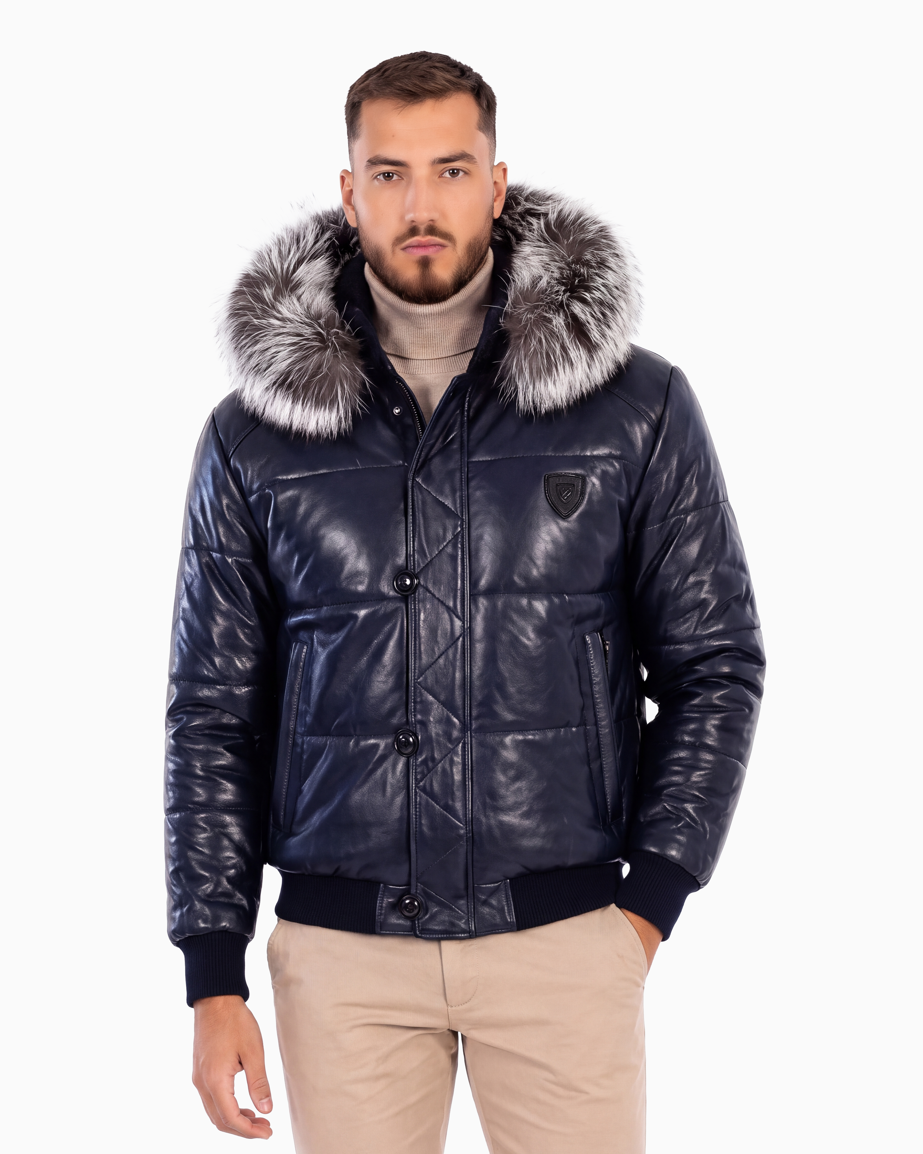 Arctic Men’s Winter Leather Coat With Silver Fox Fur-thumbmail-2