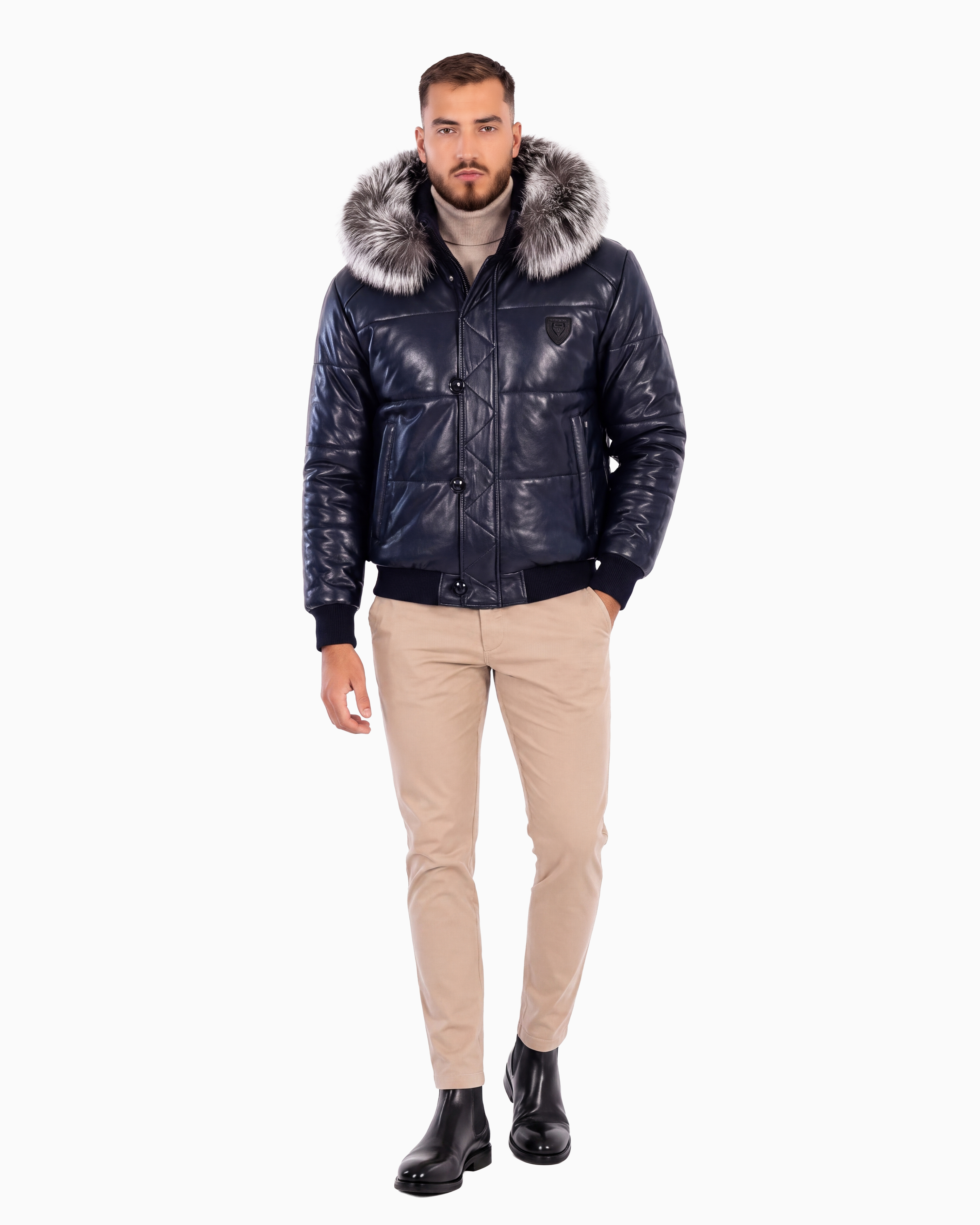 Arctic Men’s Winter Leather Coat With Silver Fox Fur
