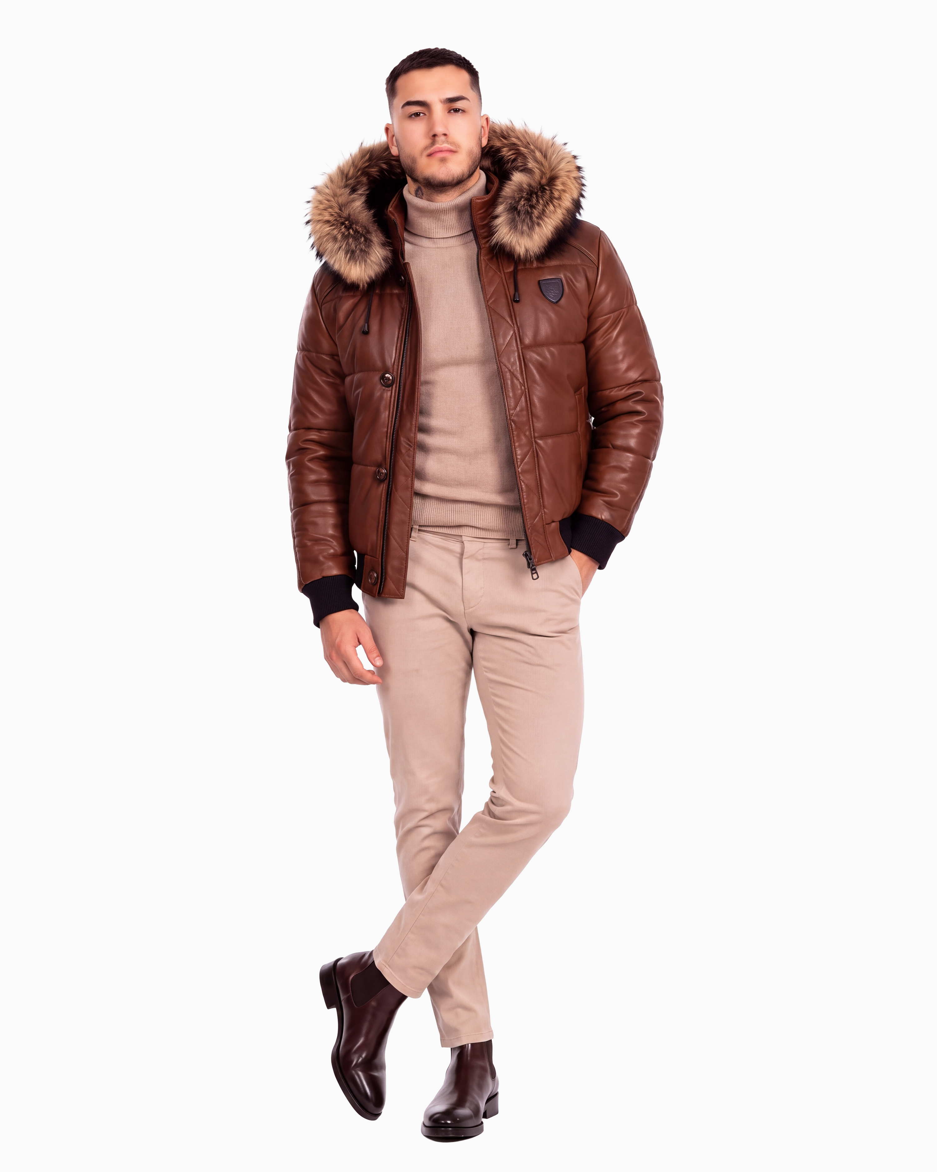 Arctic Winter Leather Coat With Natural Fur