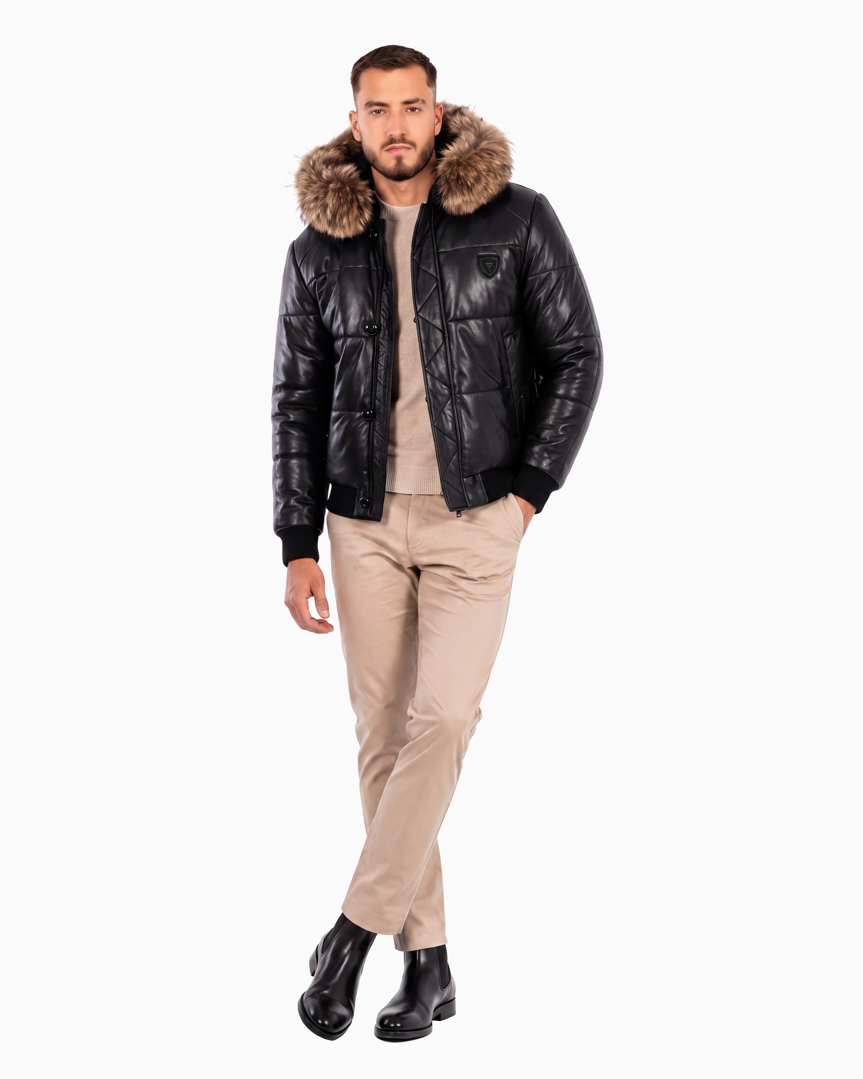 Arctic Men’s Winter Leather Coat With Natural Fur
