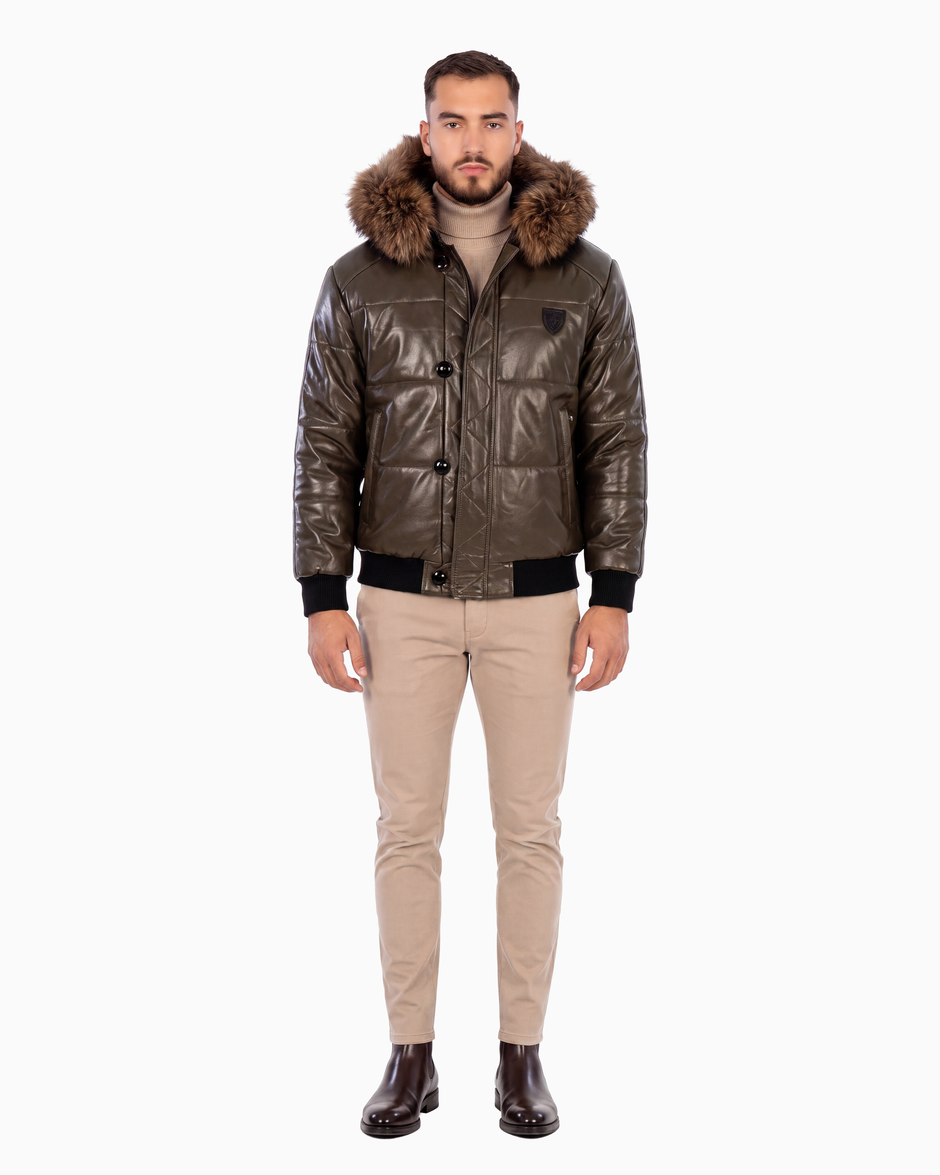 Arctic Men’s Winter Leather Coat With Natural Fur