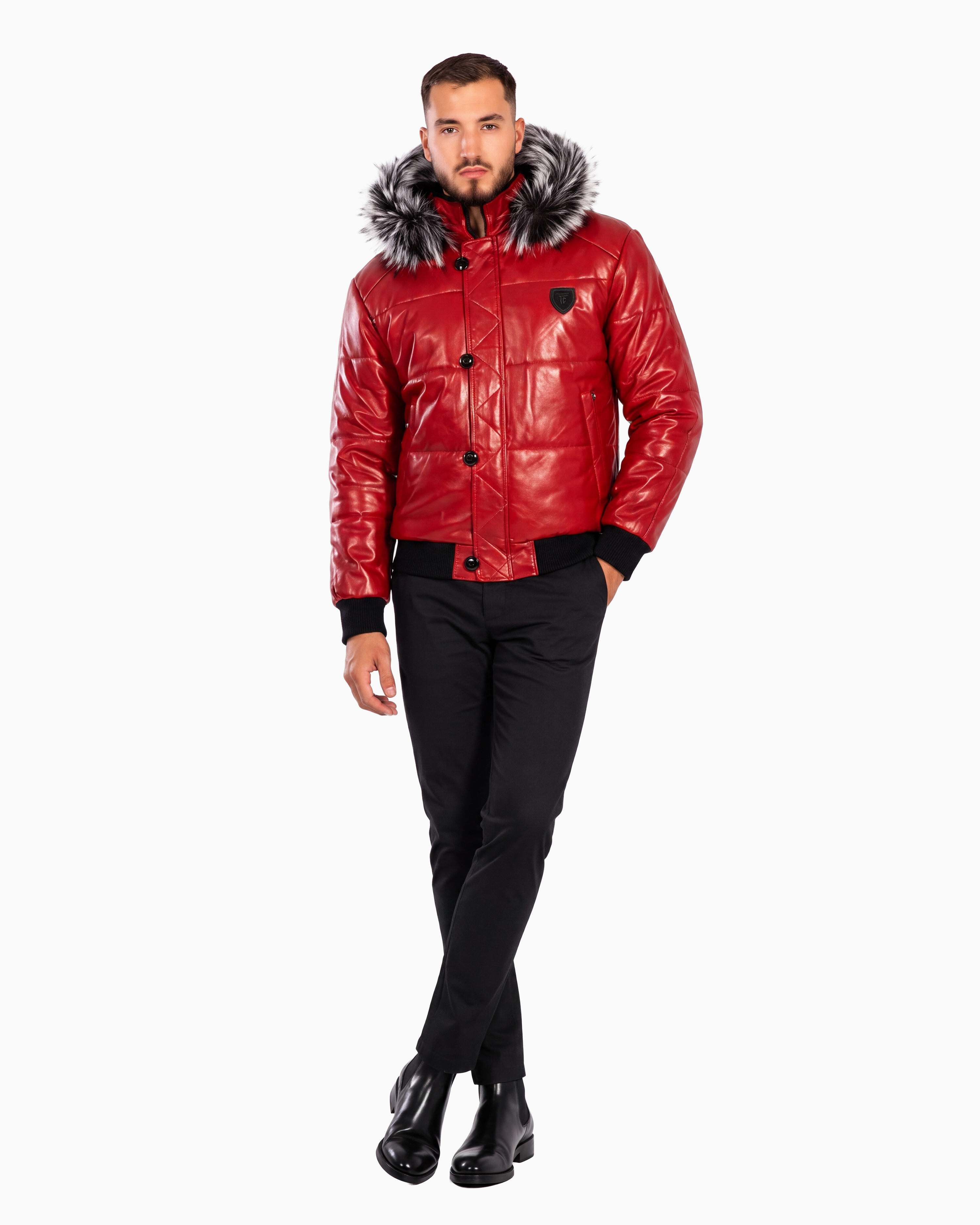 Arctic Men’s Winter Leather Coat With Silver Fox Fur
