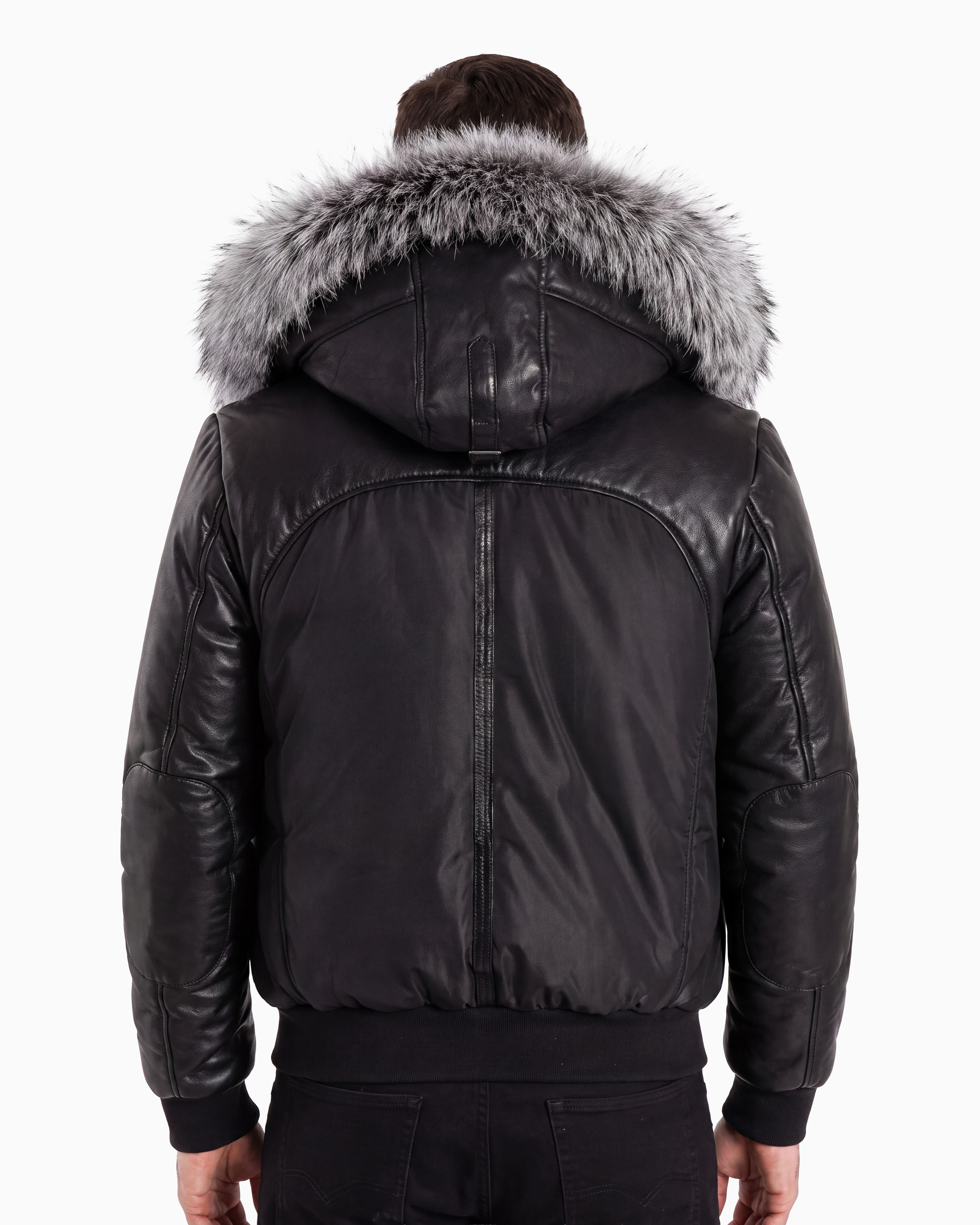 Victor Men's Winter Jacket Leather Sleeves With Silver Fox-thumbmail-3