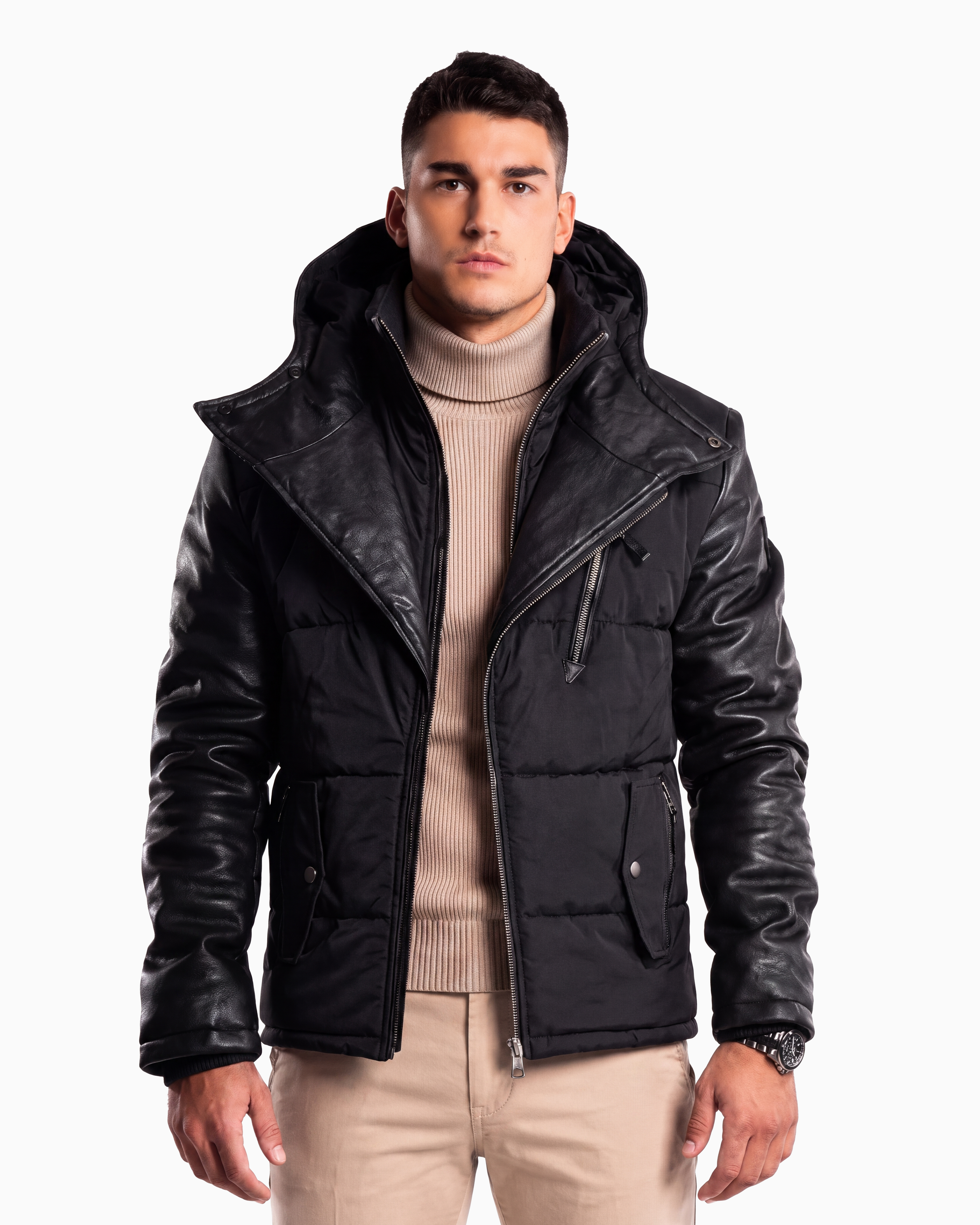 Adamo Leather Sleeves Parka-thumbmail-2