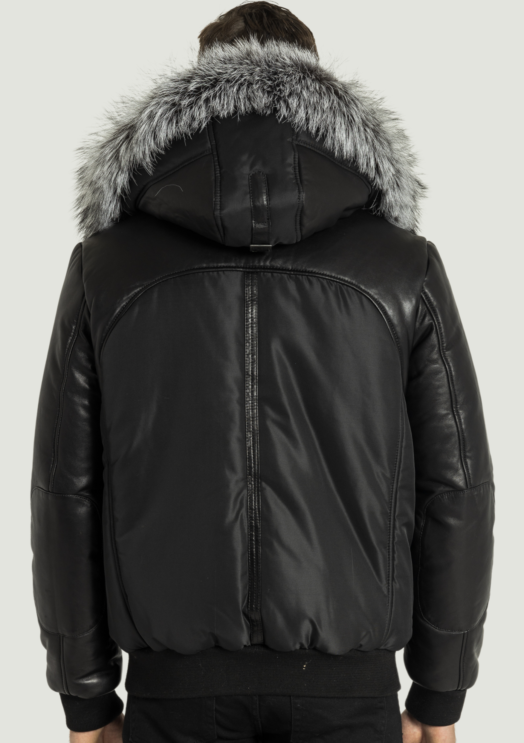Victor Men's Winter Jacket Leather Sleeves With Silver Fox-thumbmail-3