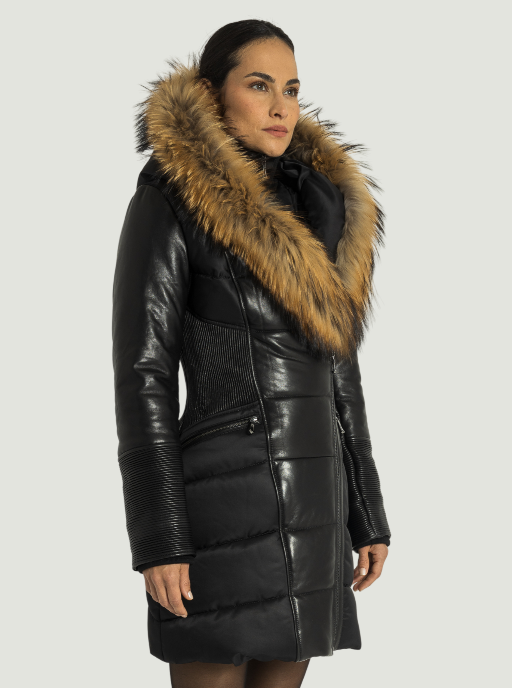 Kylie Leather Sleeves Parka-thumbmail-2
