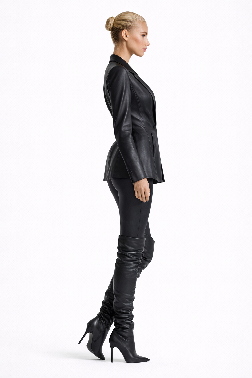 Monica Fitted Leather Blazer-thumbmail-3