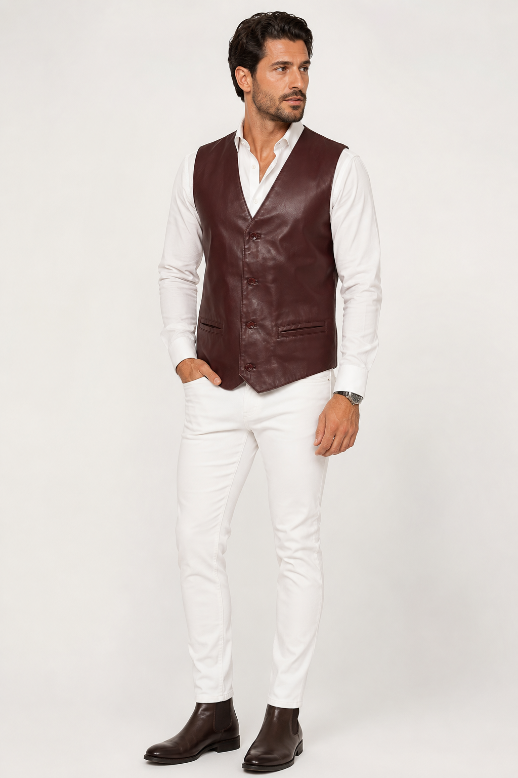 Classic Black Lambskin Leather Vest-thumbmail-4