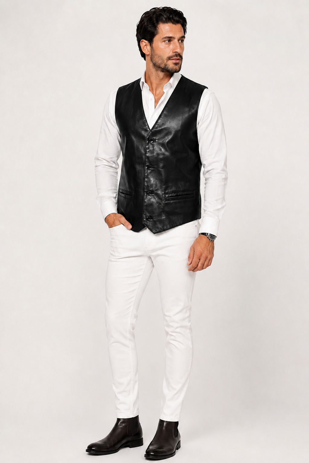 Classic Black Lambskin Leather Vest-thumbmail-1