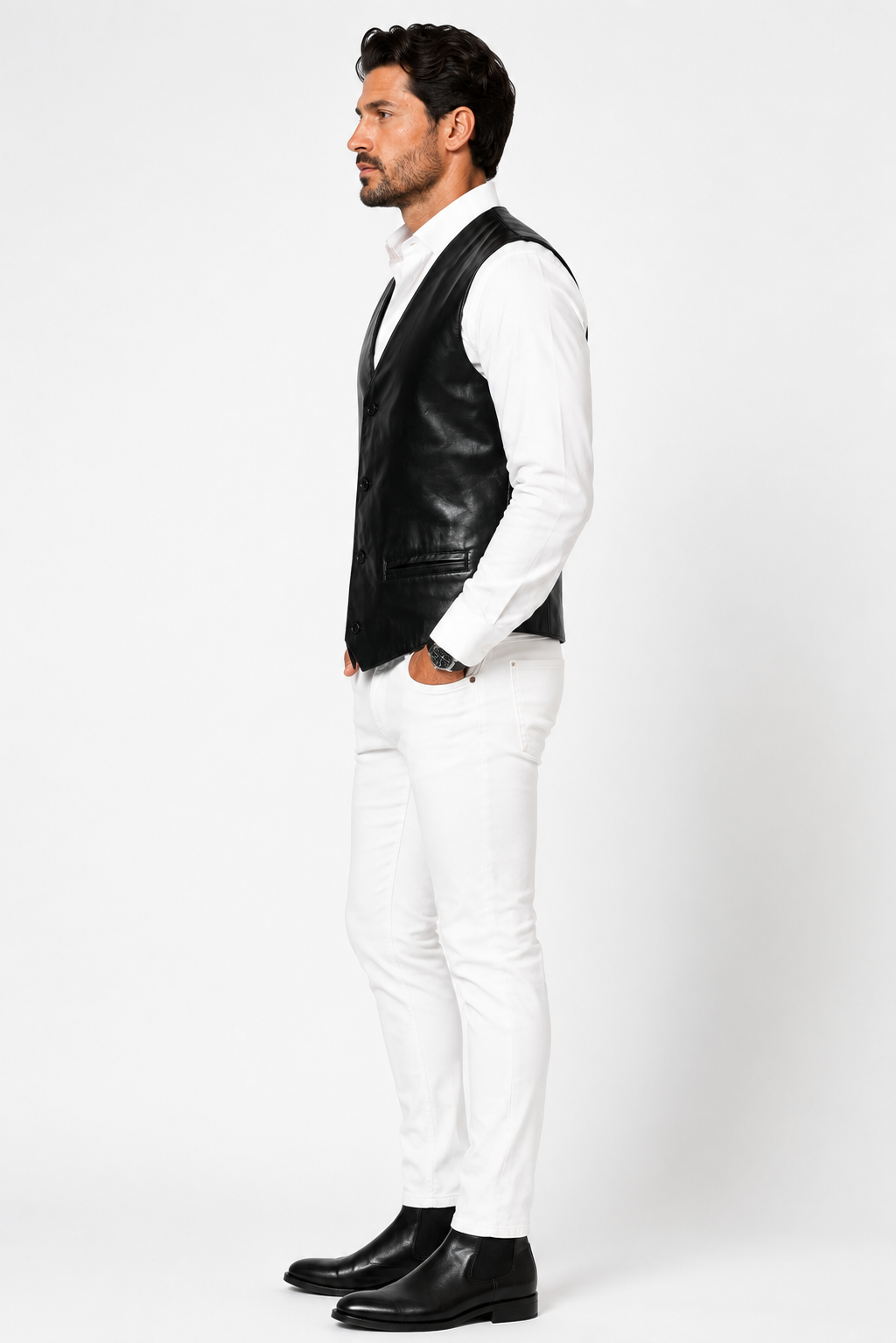 Classic Black Lambskin Leather Vest-thumbmail-2