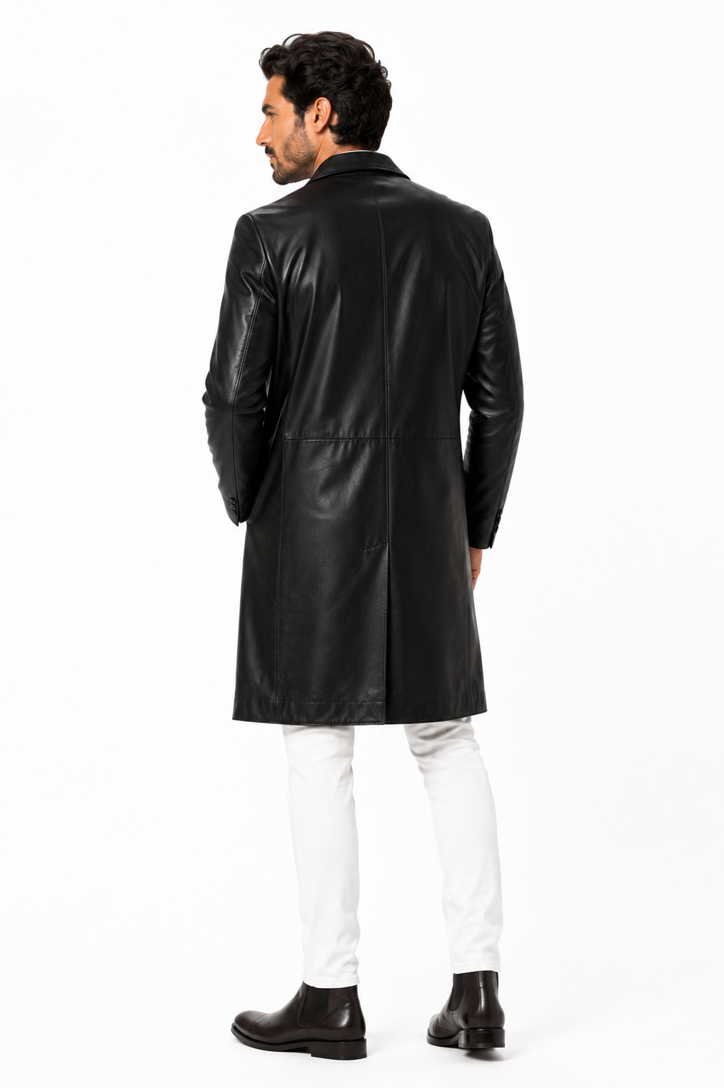 Classic Black Lambskin Leather Overcoat-thumbmail-3