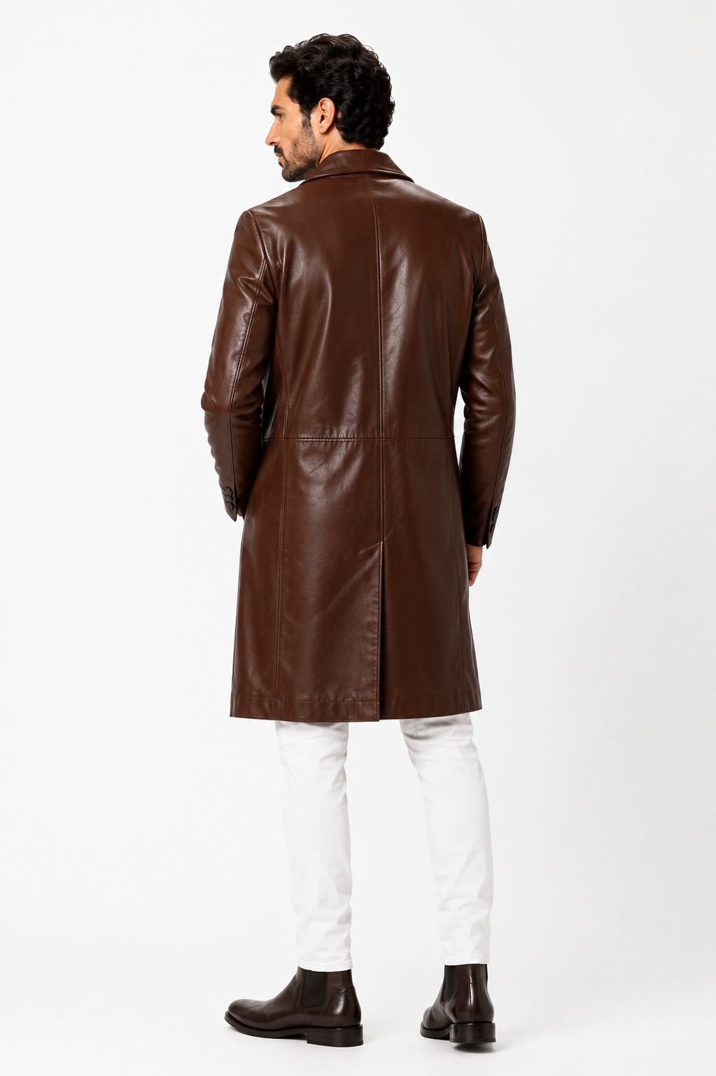 Classic Black Lambskin Leather Overcoat-thumbmail-5
