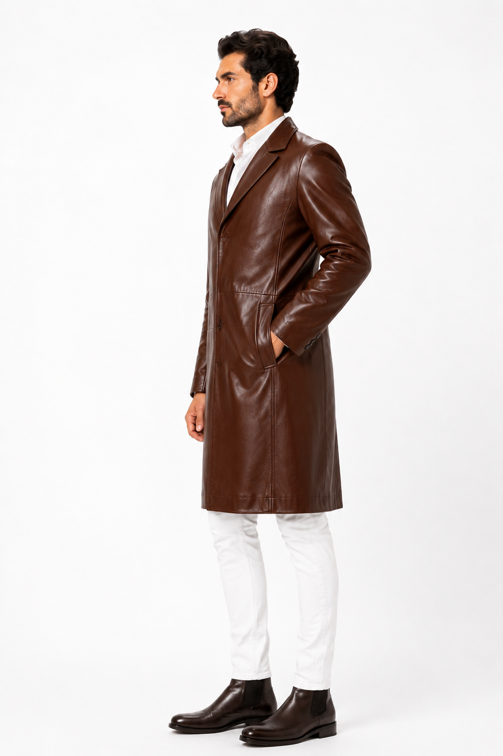 Classic Black Lambskin Leather Overcoat-thumbmail-6
