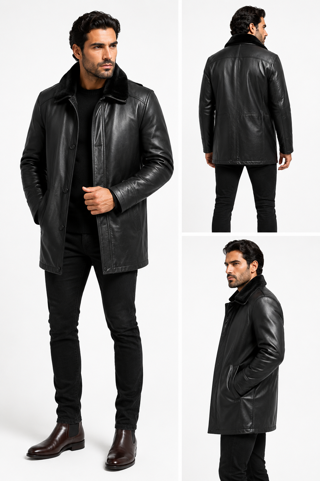 Premium Lambskin Leather Jacket with Removable Shearling Collar-thumbmail-4