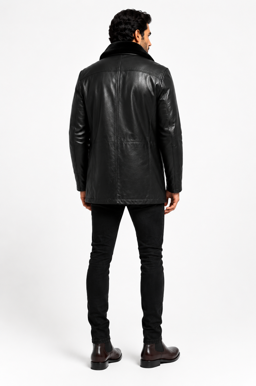Premium Lambskin Leather Jacket with Removable Shearling Collar-thumbmail-3