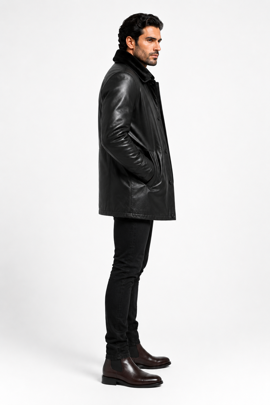 Premium Lambskin Leather Jacket with Removable Shearling Collar-thumbmail-2