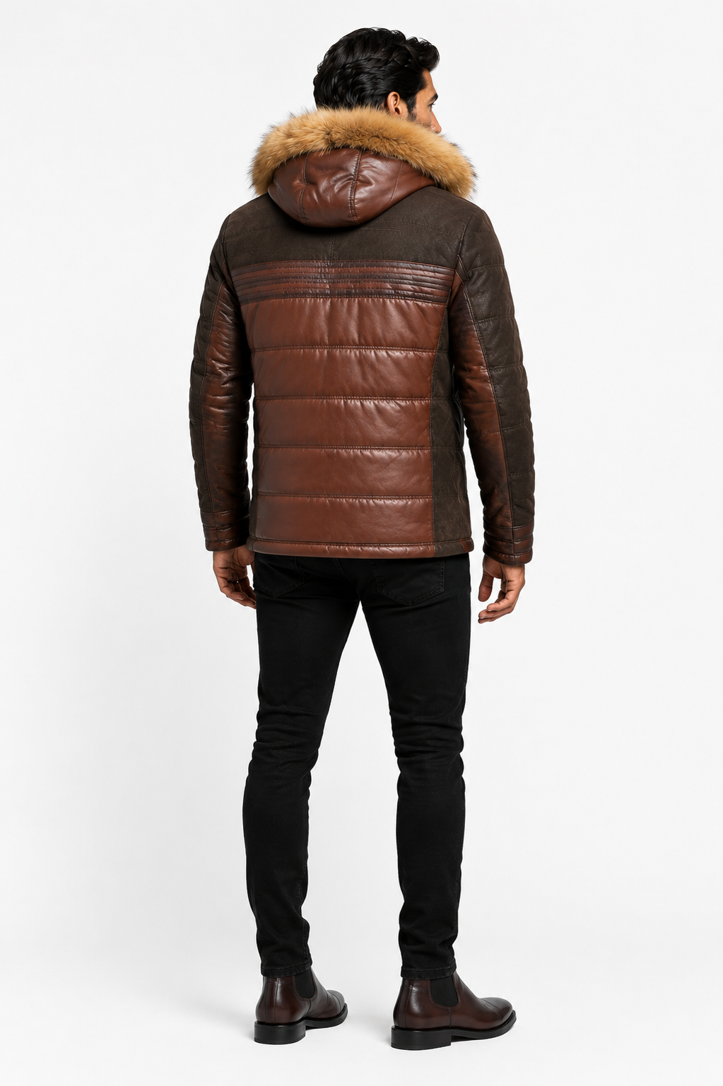 Eric Men's Premium Leather  Jacket with Natural Fur Hood-thumbmail-3