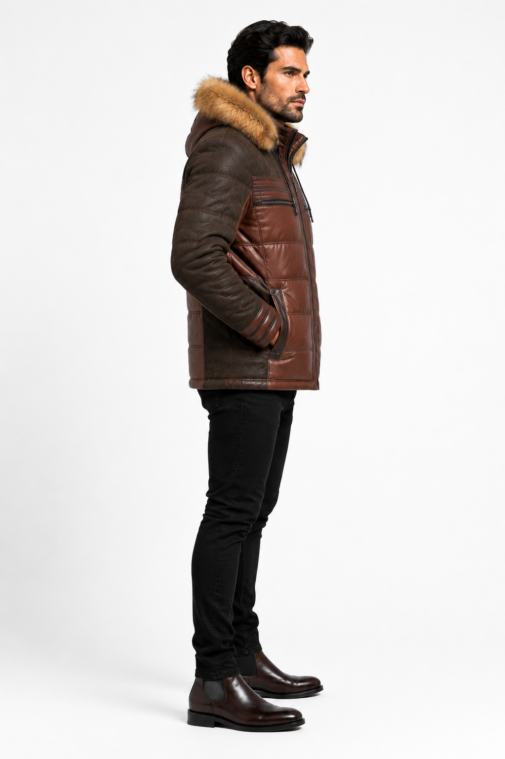 Eric Men's Premium Leather  Jacket with Natural Fur Hood-thumbmail-2