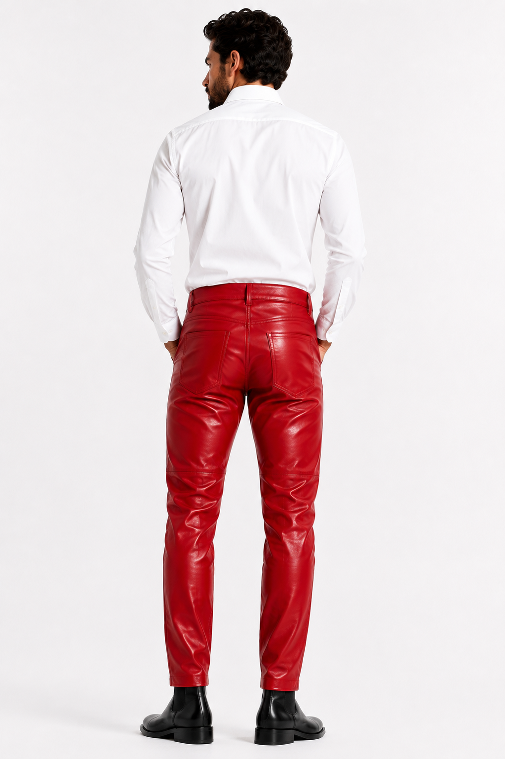Men's Genuine Red Leather Pants-thumbmail-2