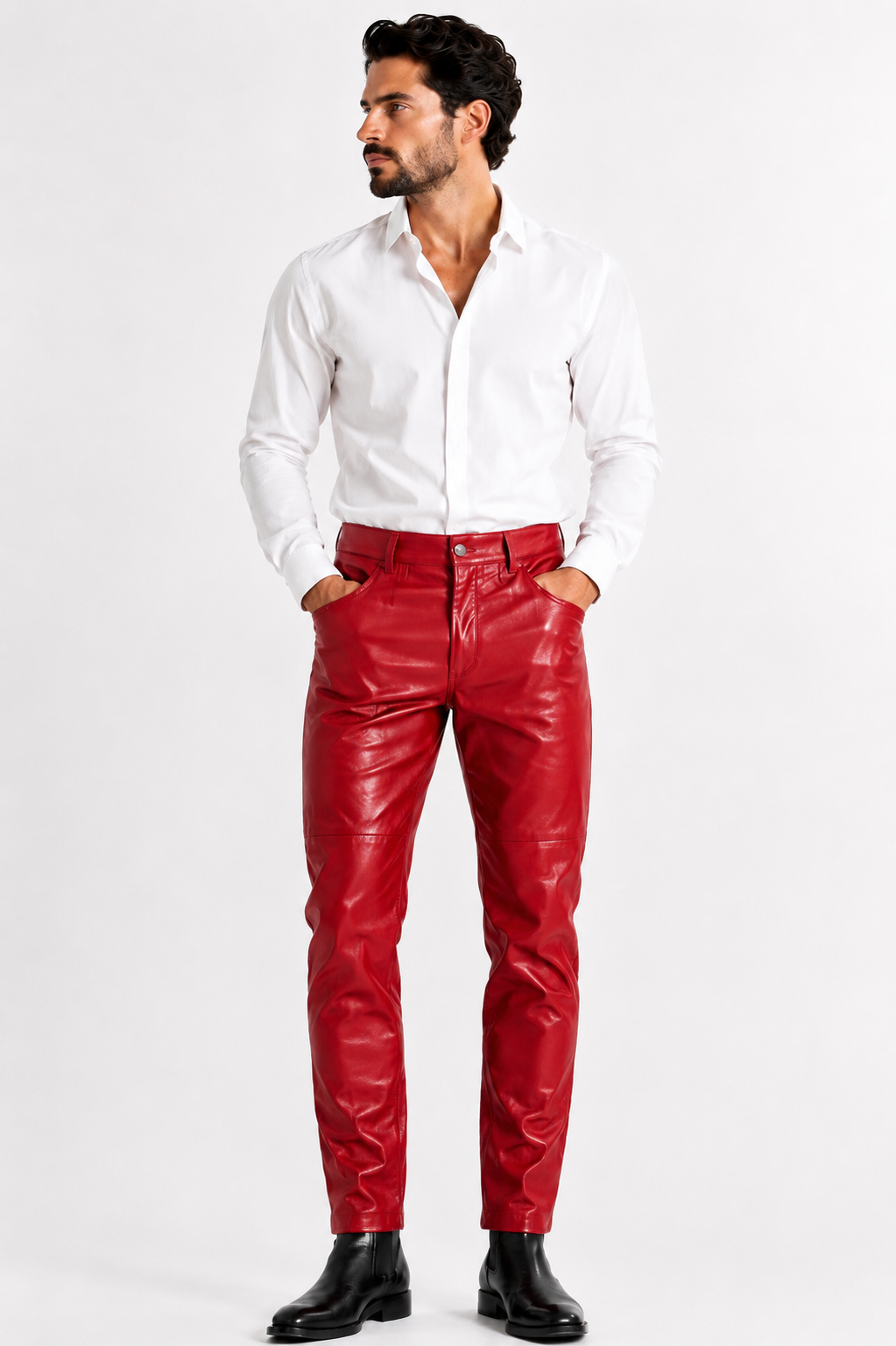 Men's Genuine Red Leather Pants-thumbmail-1