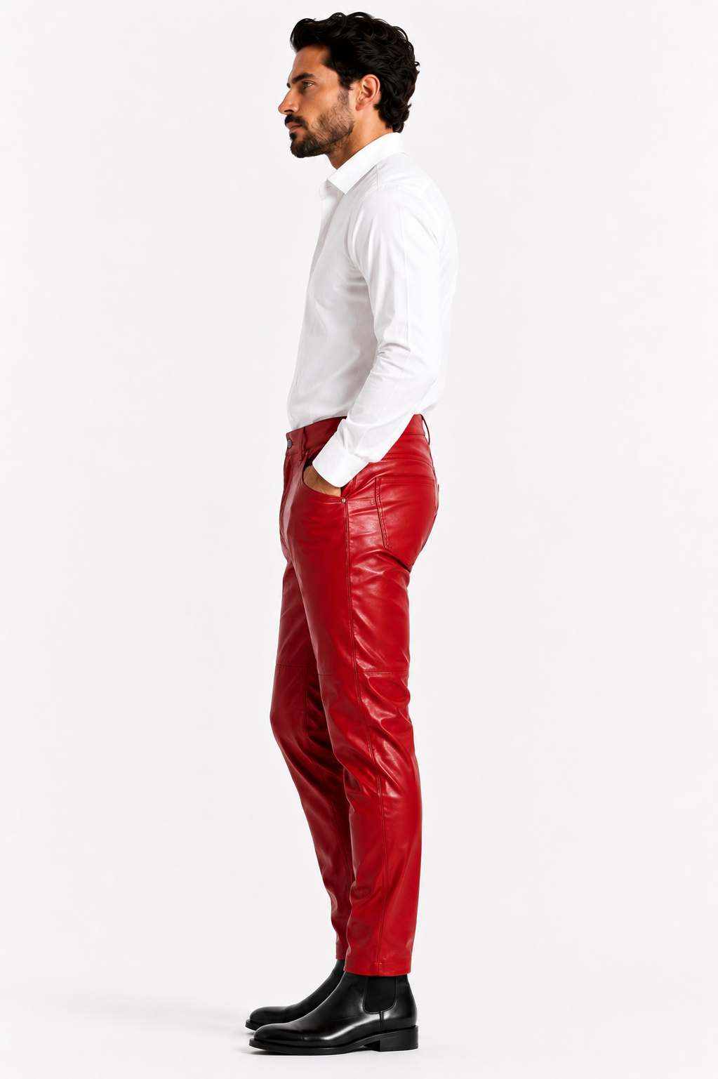 Men's Genuine Red Leather Pants-thumbmail-3