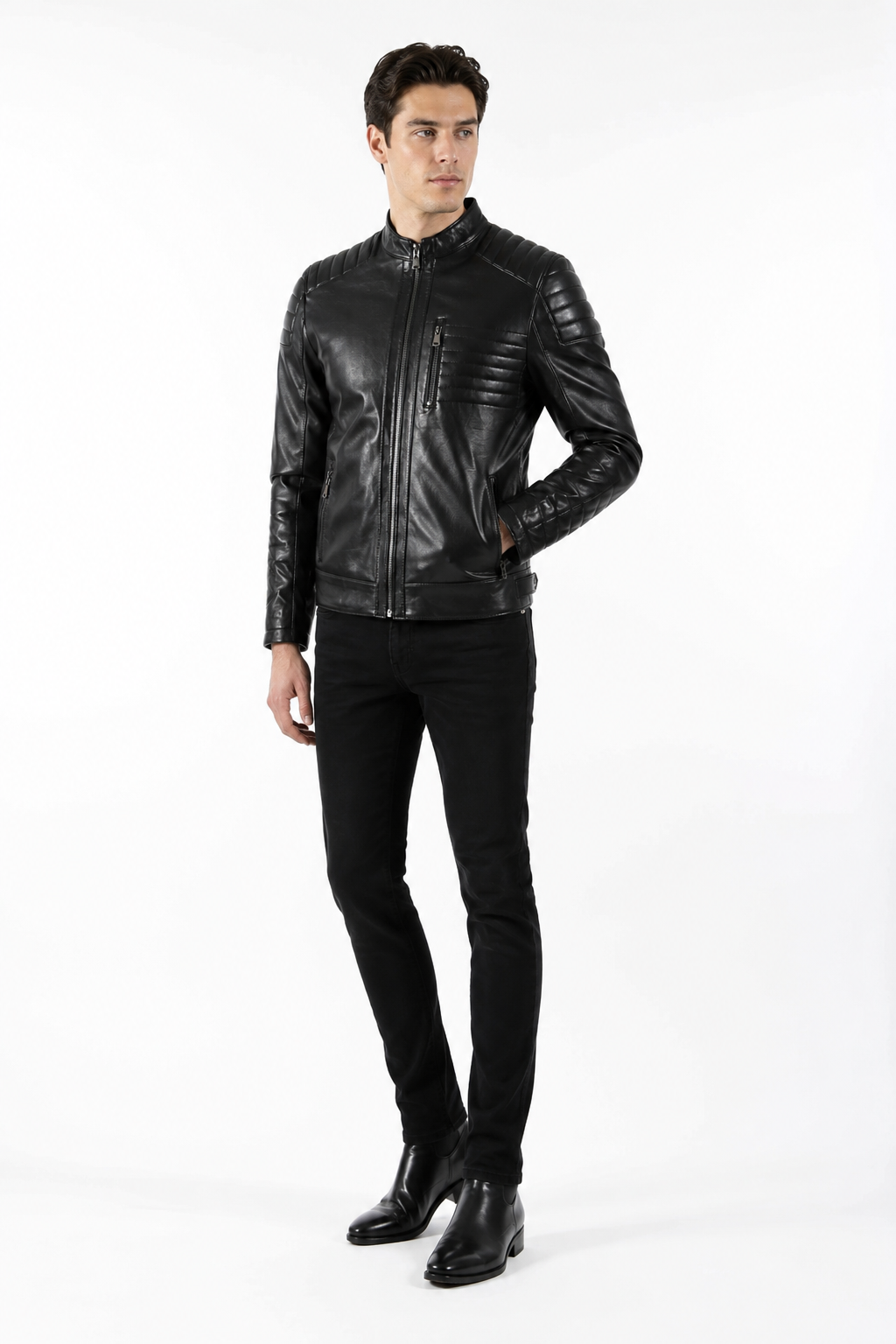 JORDY Men’s Black Lambskin Leather Moto Jacket-thumbmail-1