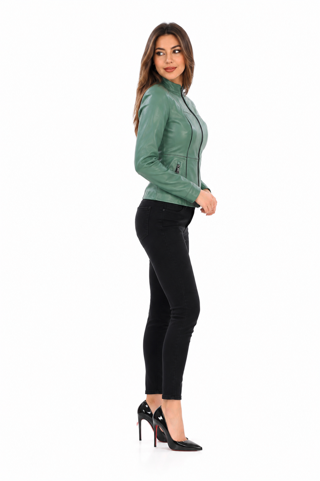 Victoria Leather Jacket – Sage Green-thumbmail-2