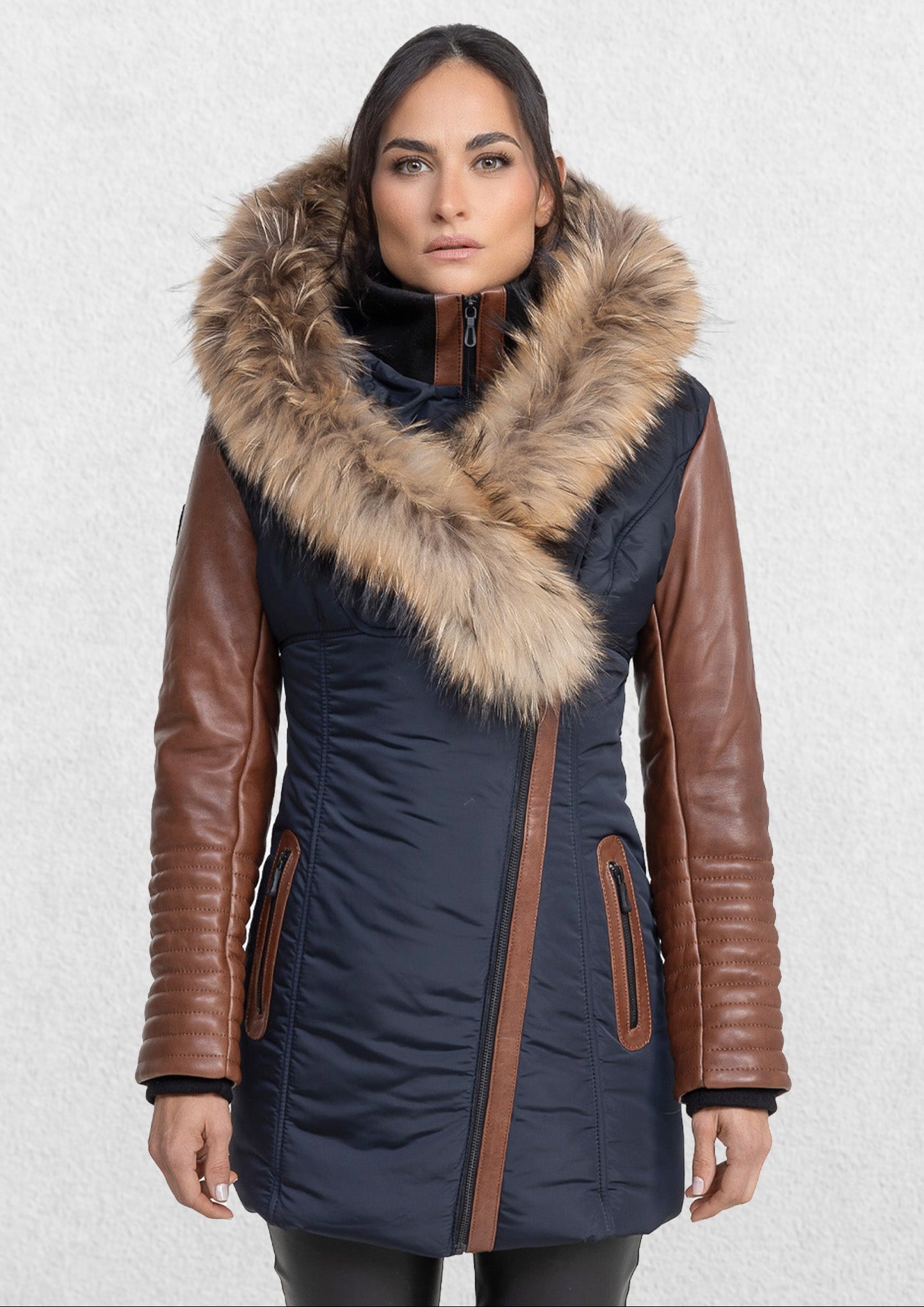 Melania Down Puffer With Leather Sleeves CG-6